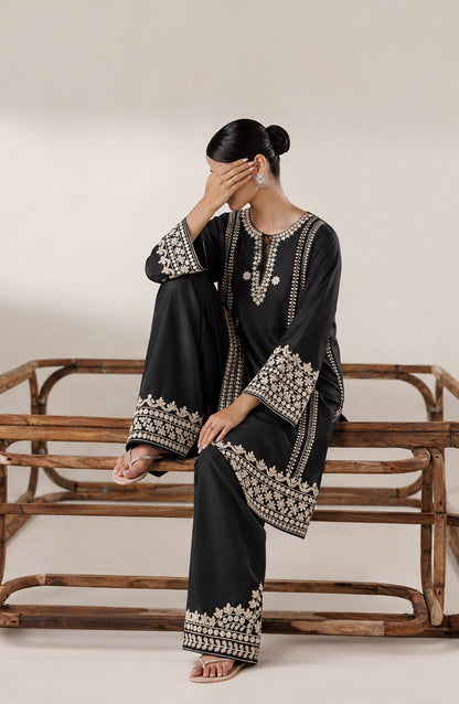 Jannah Noe by Amna Khadija Embroidered Silk Stitched 2 Piece Co-ord Set - JNLS-15 - AM26HON - Black - Summer Collection