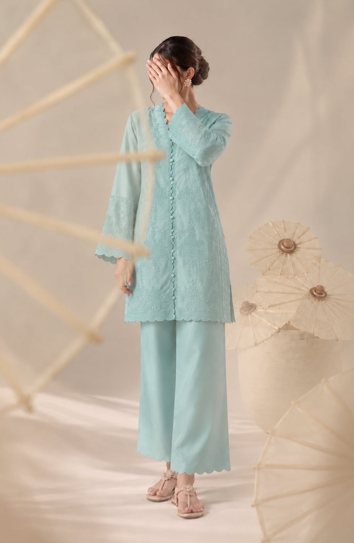 Jannah Noe by Amna Khadija Embroidered Silk Stitched 2 Piece Co-ord Set - JNLS-21 - AM26HON - Blue - Summer Collection