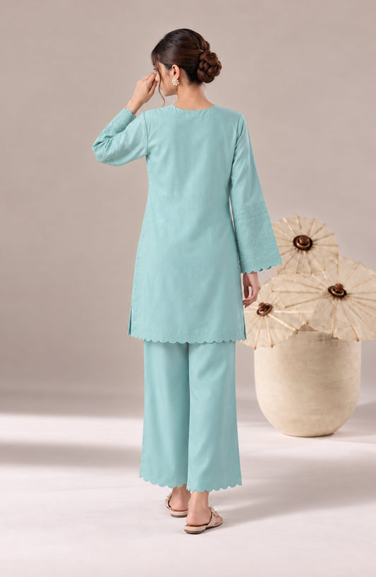 Jannah Noe by Amna Khadija Embroidered Silk Stitched 2 Piece Co-ord Set - JNLS-21 - AM26HON - Blue - Summer Collection