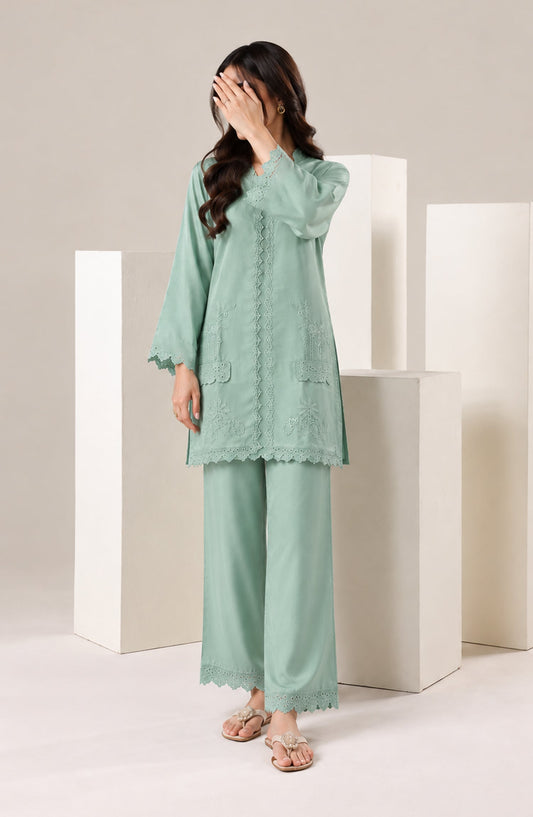 Jannah Noe by Amna Khadija Embroidered Silk Stitched 2 Piece Co-ord Set - JNLS-23 - AM26HON - Green - Summer Collection