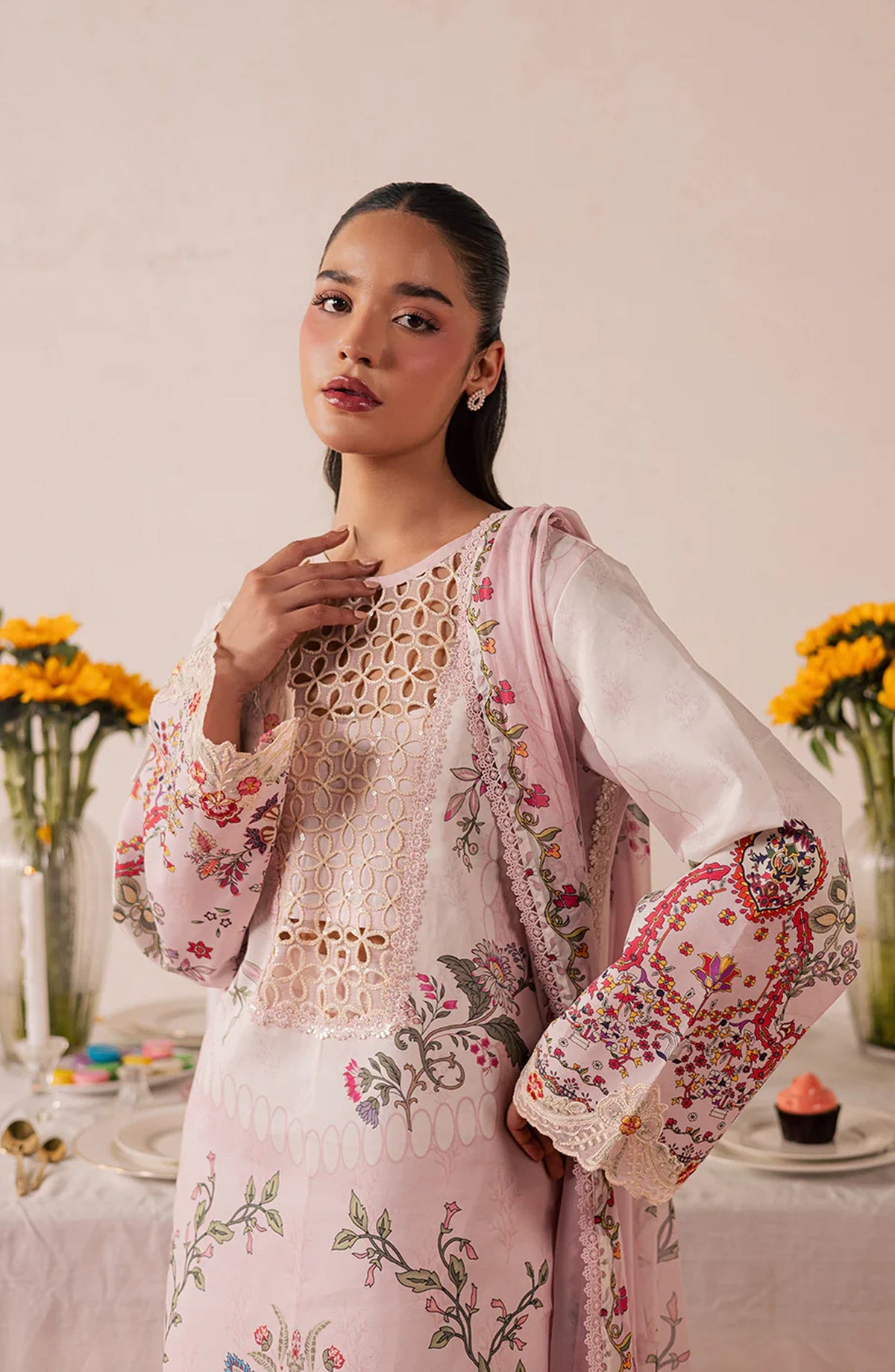 Jahaan by Mahnur Embroidered Lawn Unstitched 3 Piece Suit - MJ-02 - MH26JHN - Pink - Summer Collection