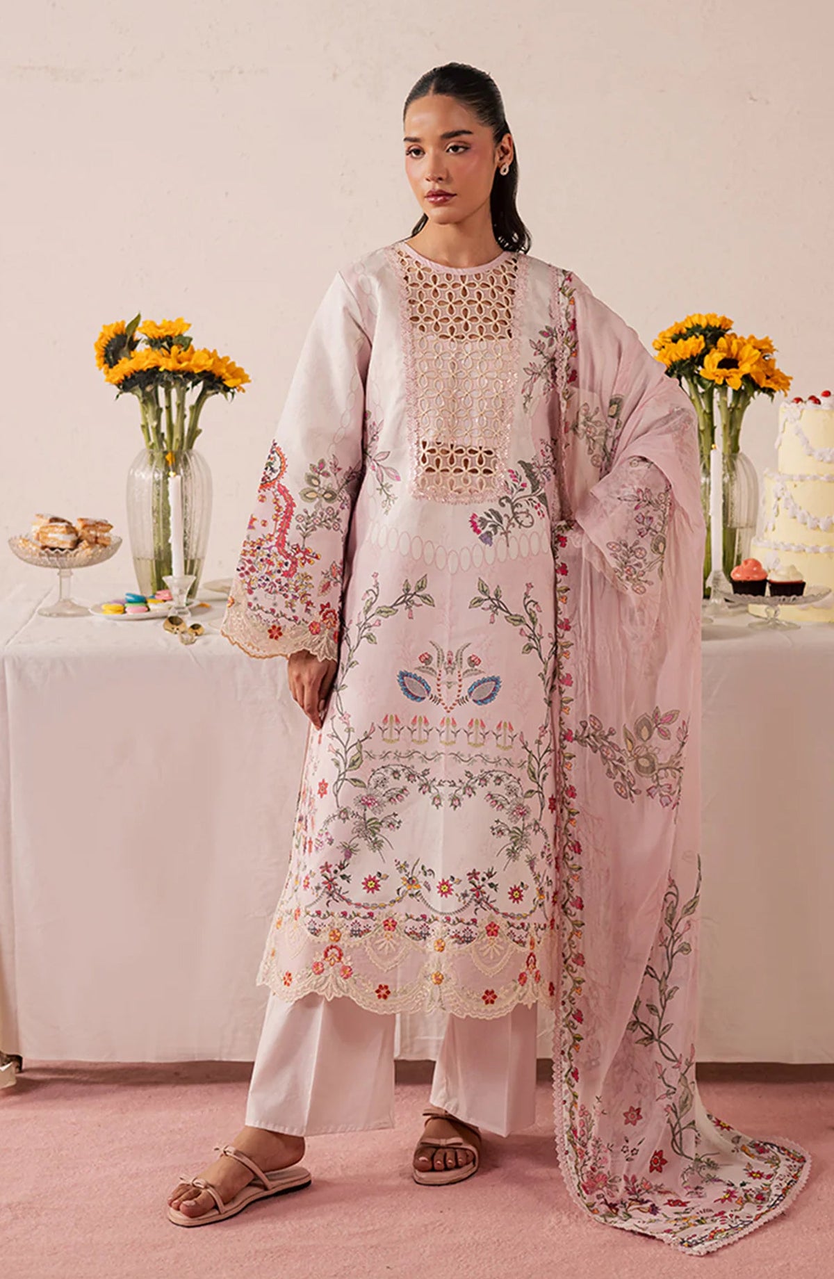 Jahaan by Mahnur Embroidered Lawn Unstitched 3 Piece Suit - MJ-02 - MH26JHN - Pink - Summer Collection