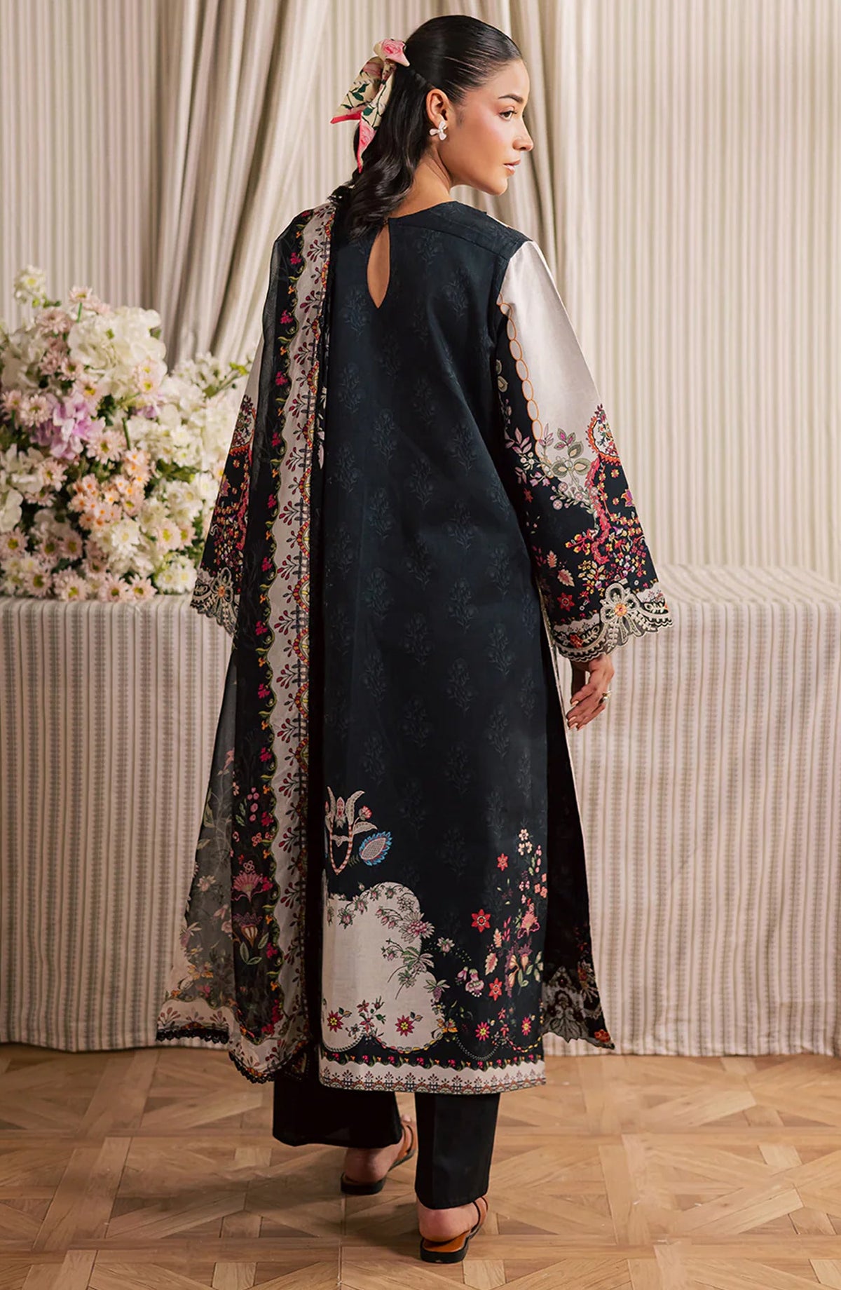 Jahaan by Mahnur Embroidered Lawn Unstitched 3 Piece Suit - MJ-01 - MH26JHN - Black - Summer Collection