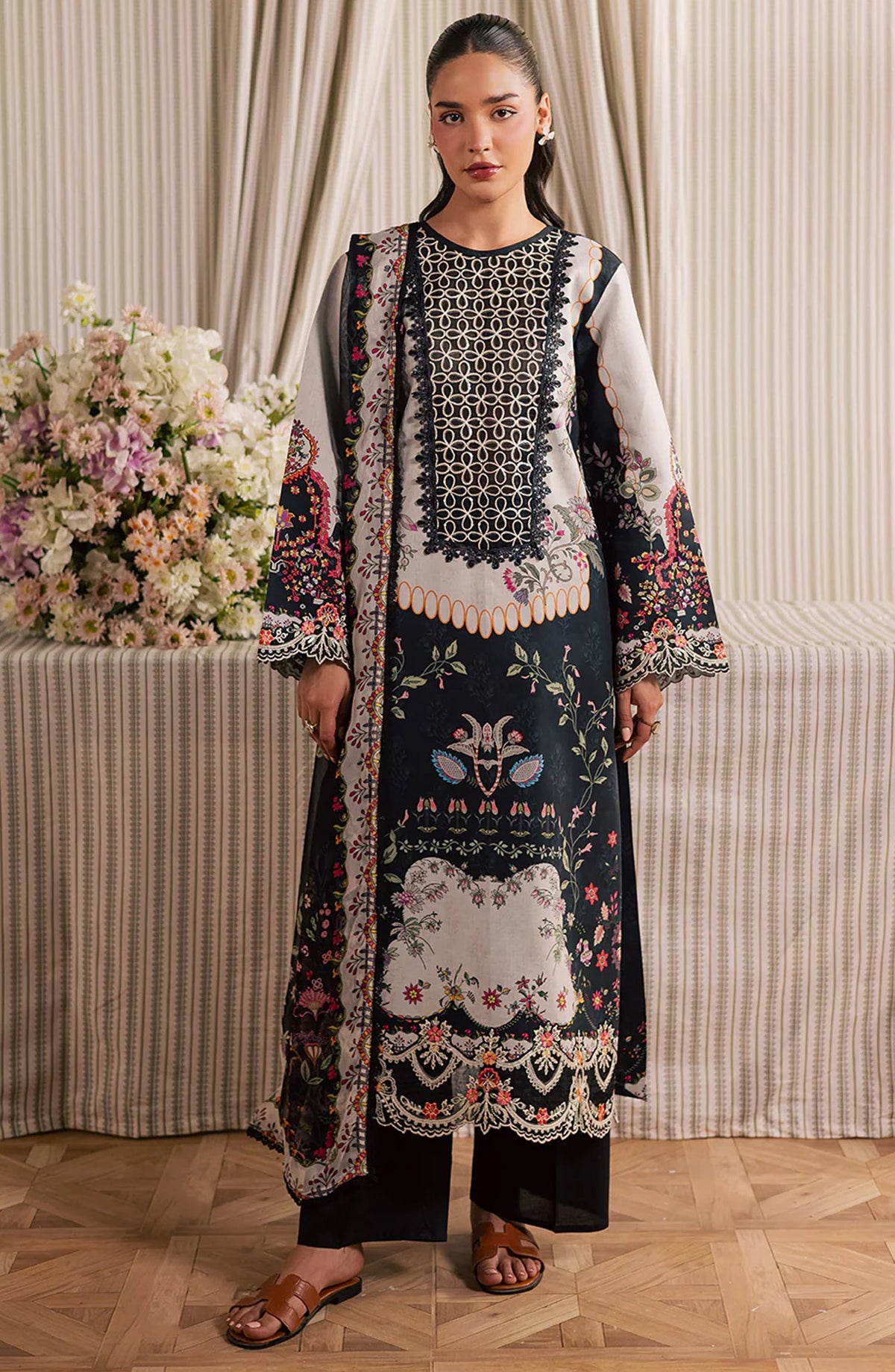 Jahaan by Mahnur Embroidered Lawn Unstitched 3 Piece Suit - MJ-01 - MH26JHN - Black - Summer Collection