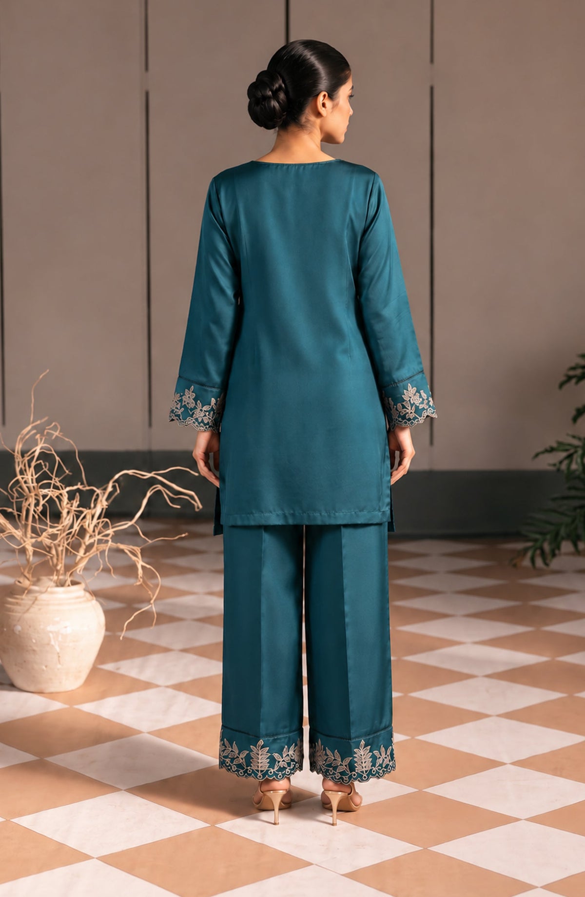 Jannah Noe by Amna Khadija Embroidered Silk Stitched 2 Piece Co-ord Set - JNLS-29 - AM26OEN - Teal - Summer Collection