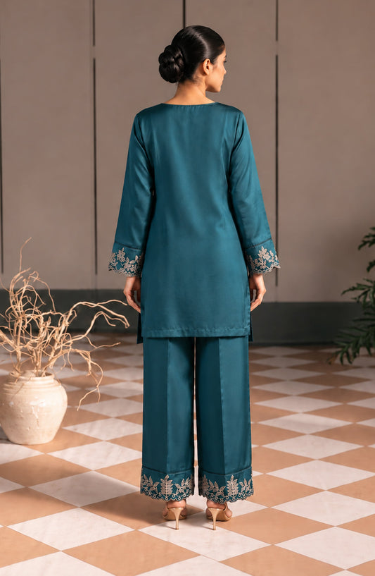 Jannah Noe by Amna Khadija Embroidered Silk Stitched 2 Piece Co-ord Set - JNLS-29 - AM26OEN - Teal - Summer Collection
