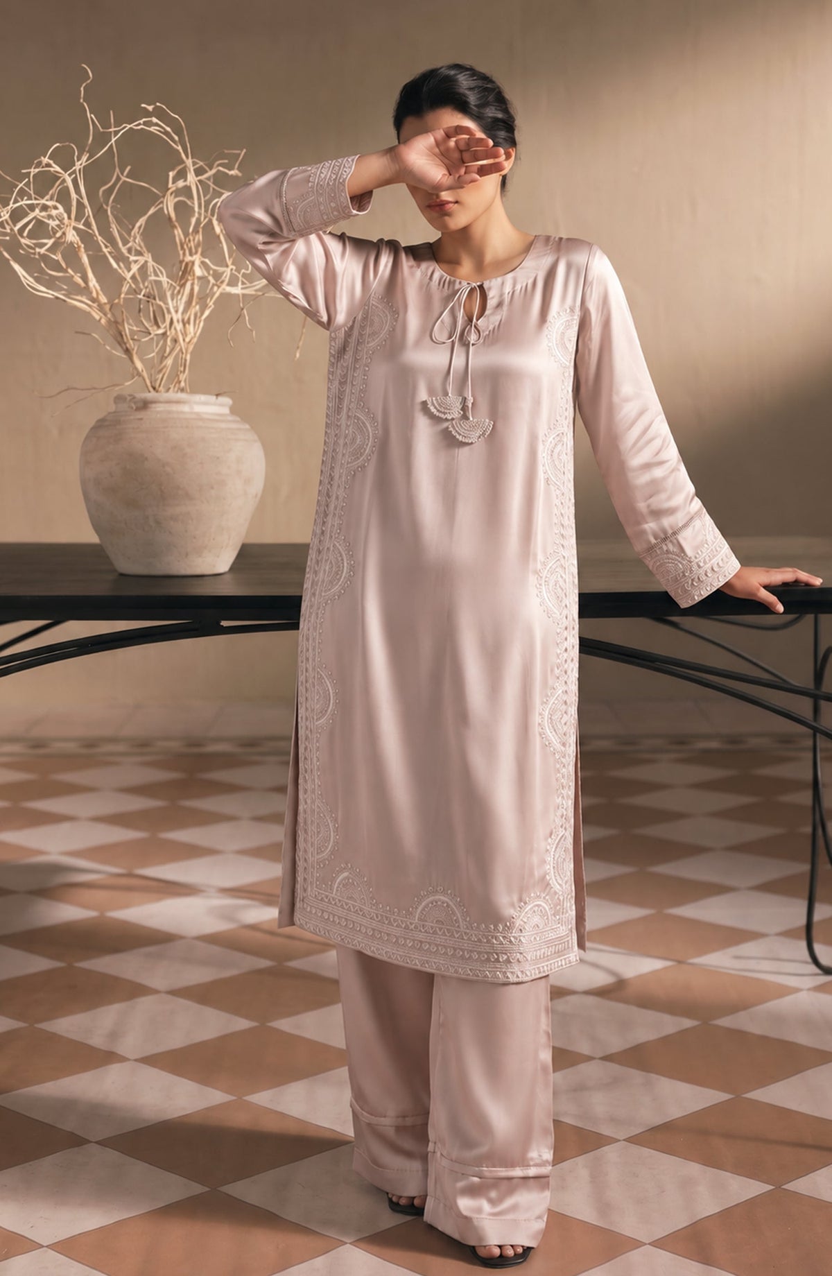 Jannah Noe by Amna Khadija Embroidered Silk Stitched 2 Piece Co-ord Set - JNLS-30 - AM26OEN - Pink - Summer Collection