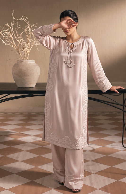 Jannah Noe by Amna Khadija Embroidered Silk Stitched 2 Piece Co-ord Set - JNLS-30 - AM26OEN - Pink - Summer Collection