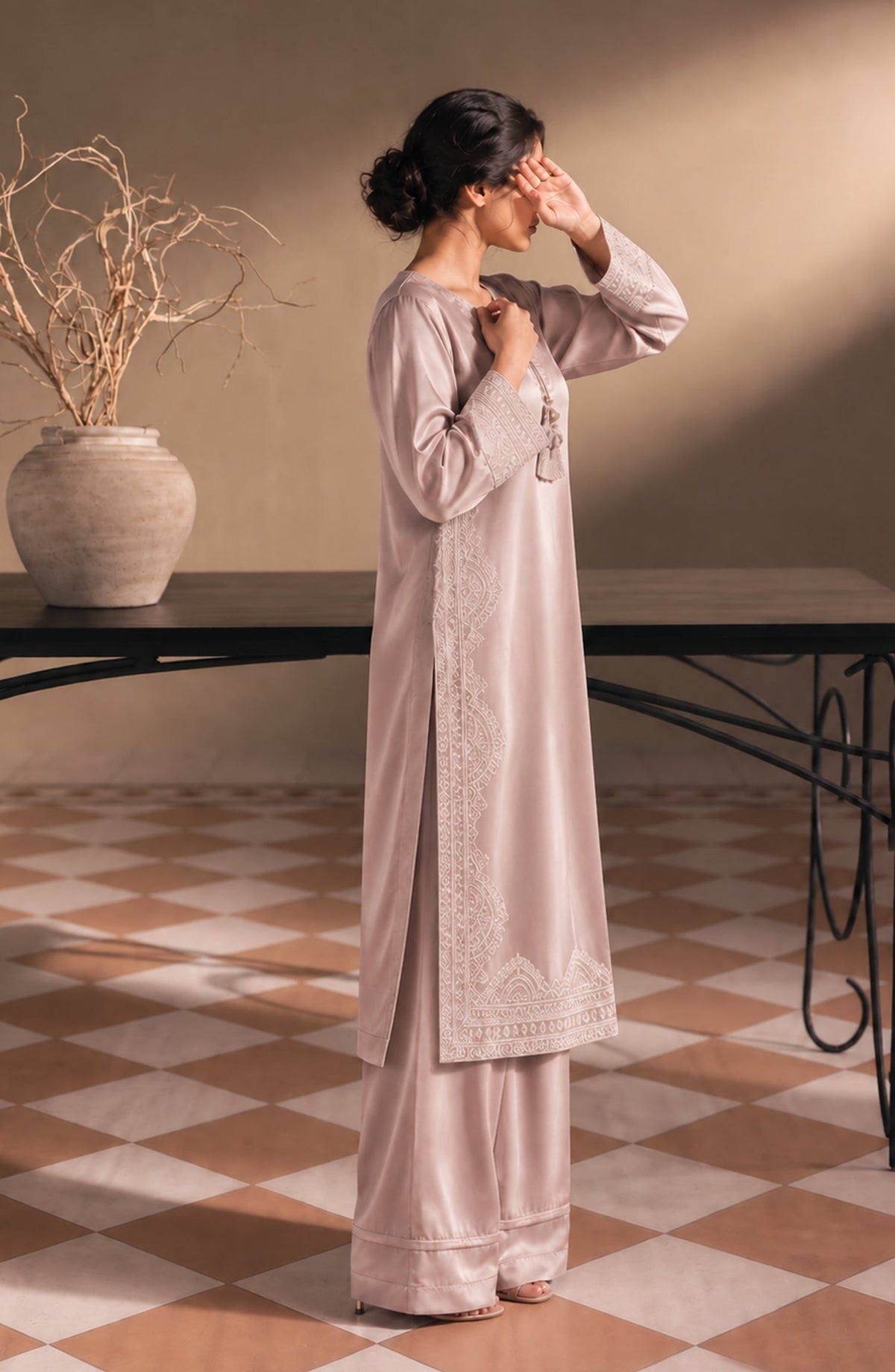 Jannah Noe by Amna Khadija Embroidered Silk Stitched 2 Piece Co-ord Set - JNLS-30 - AM26OEN - Pink - Summer Collection