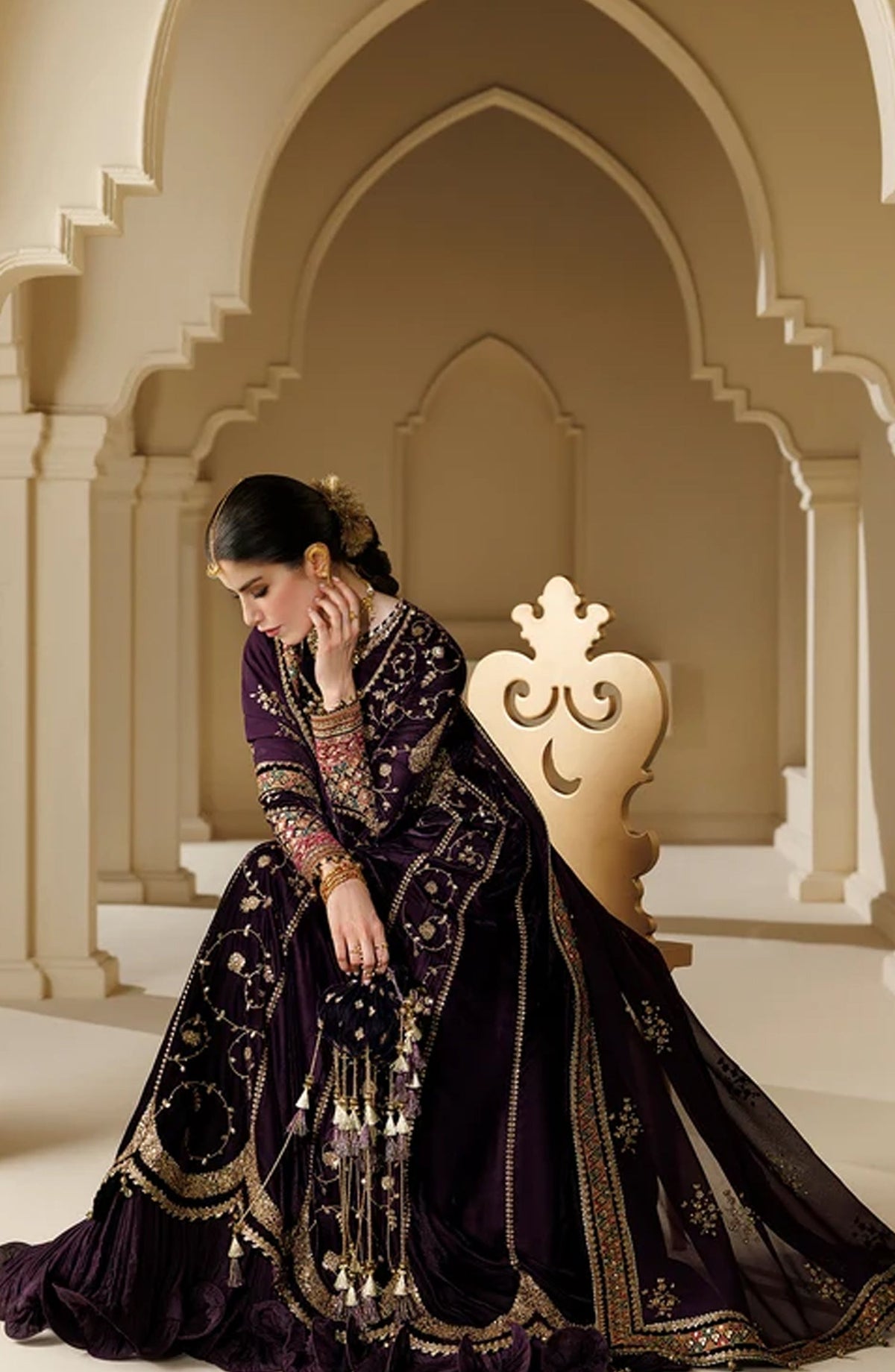 Jazmin Chandni Embroidered Velvet Unstitched 3 Piece Suit - D03 - JZ26CD - Purple - Winter Collection