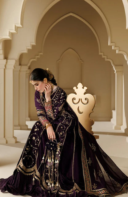 Jazmin Chandni Embroidered Velvet Unstitched 3 Piece Suit - D03 - JZ26CD - Purple - Winter Collection
