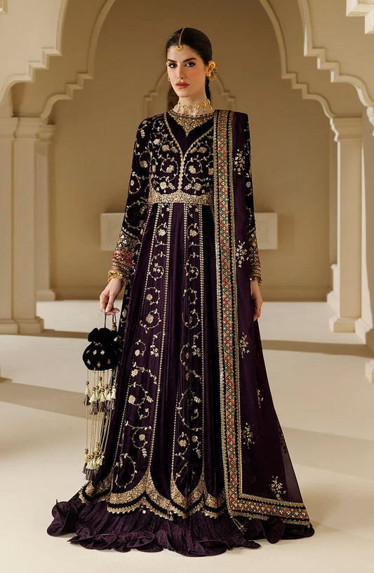 Jazmin Chandni Embroidered Velvet Unstitched 3 Piece Suit - D03 - JZ26CD - Purple - Winter Collection