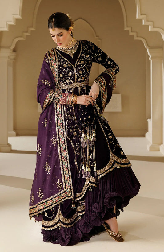 Jazmin Chandni Embroidered Velvet Unstitched 3 Piece Suit - D03 - JZ26CD - Purple - Winter Collection