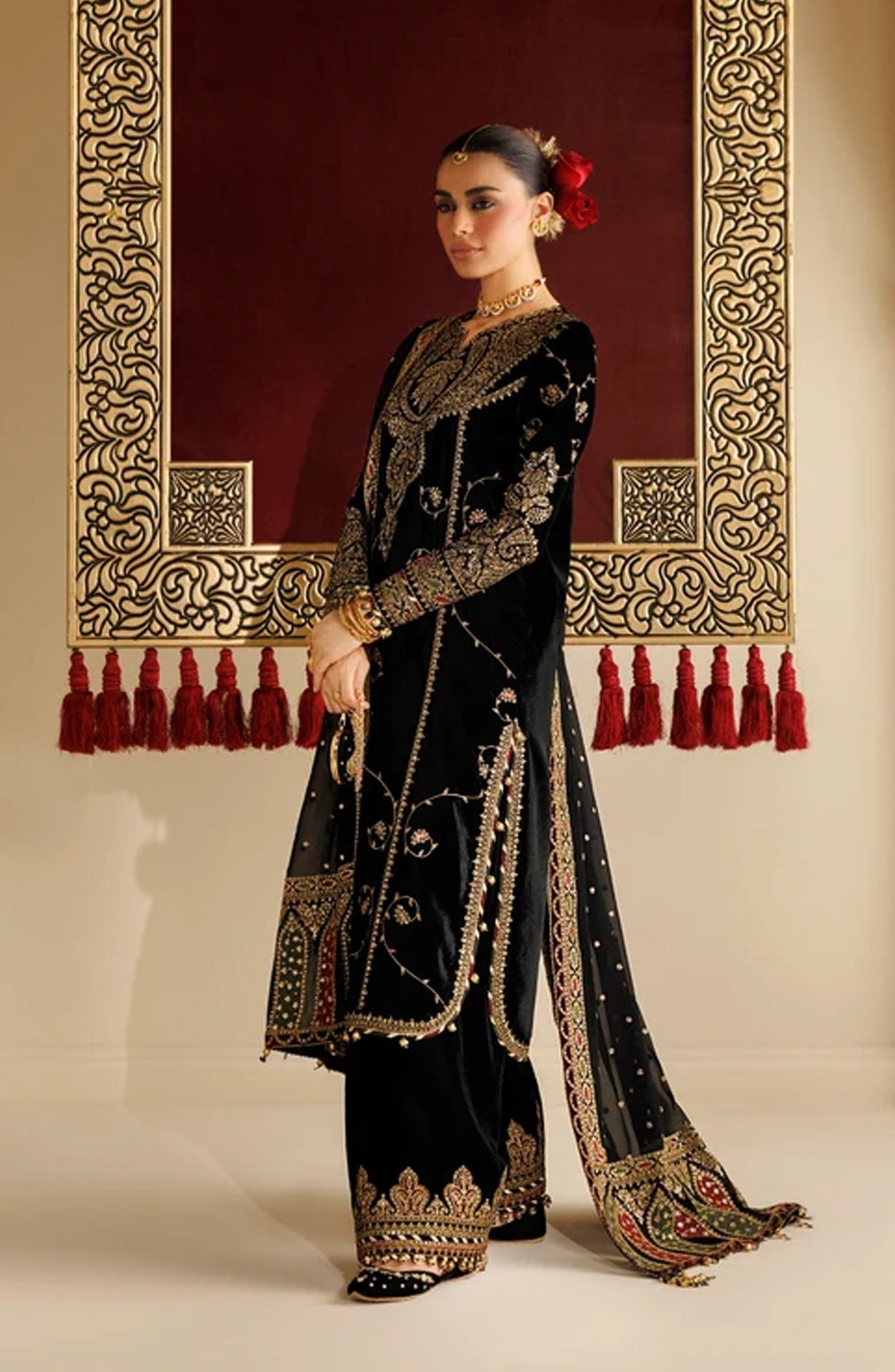 Jazmin Chandni Embroidered Velvet Unstitched 3 Piece Suit - D05 - JZ26CD - Black - Winter Collection