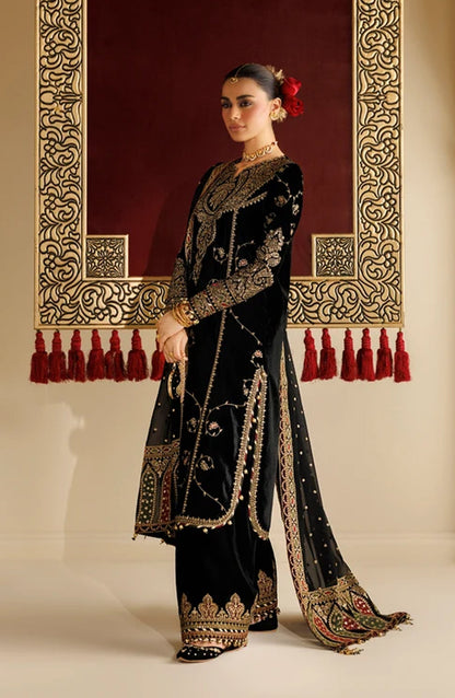 Jazmin Chandni Embroidered Velvet Unstitched 3 Piece Suit - D05 - JZ26CD - Black - Winter Collection