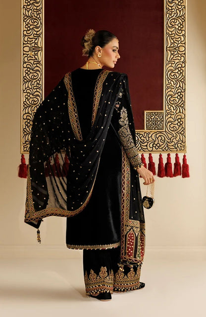 Jazmin Chandni Embroidered Velvet Unstitched 3 Piece Suit - D05 - JZ26CD - Black - Winter Collection