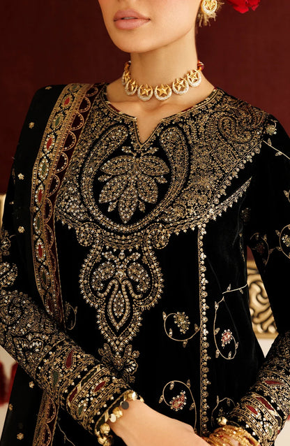 Jazmin Chandni Embroidered Velvet Unstitched 3 Piece Suit - D05 - JZ26CD - Black - Winter Collection