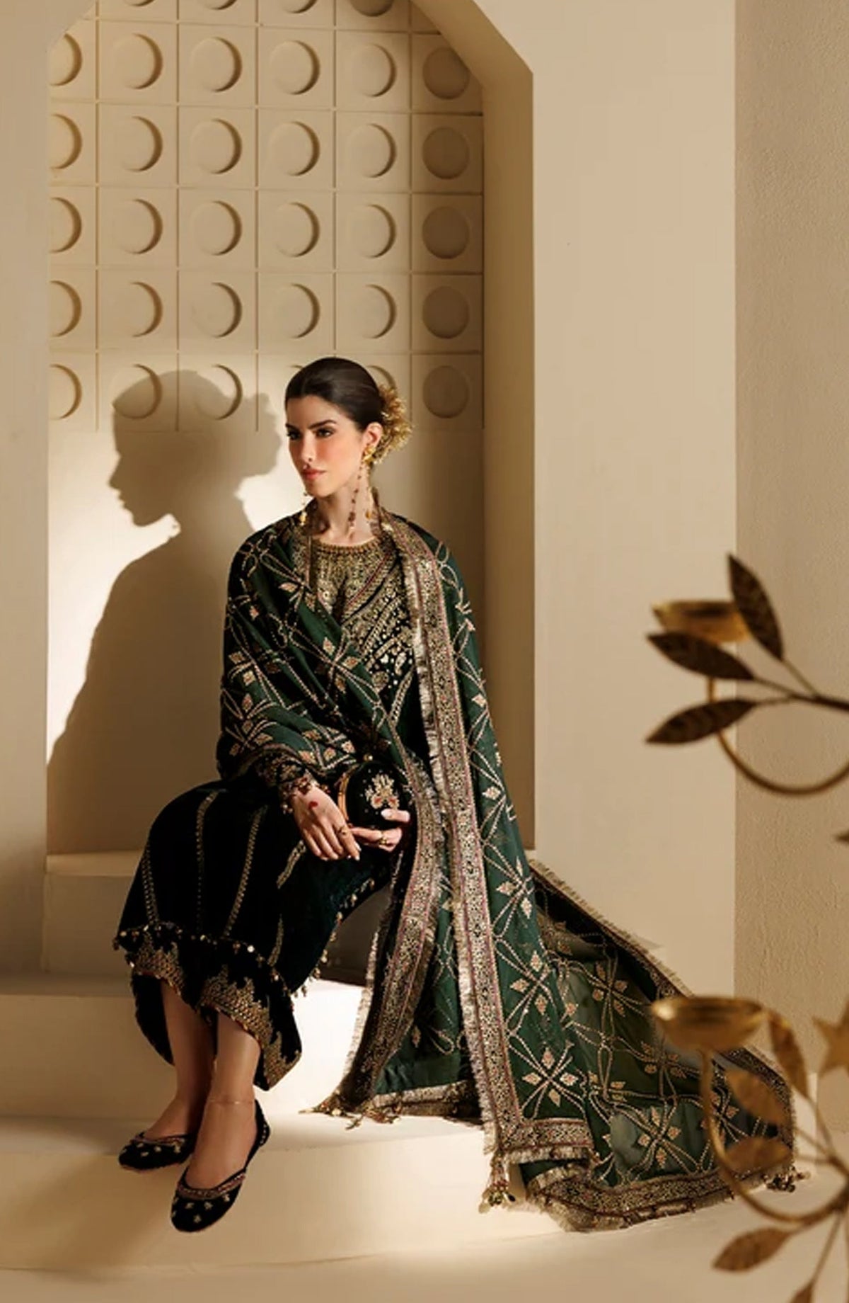 Jazmin Chandni Embroidered Velvet Unstitched 3 Piece Suit - D07 - JZ26CD - Green - Winter Collection