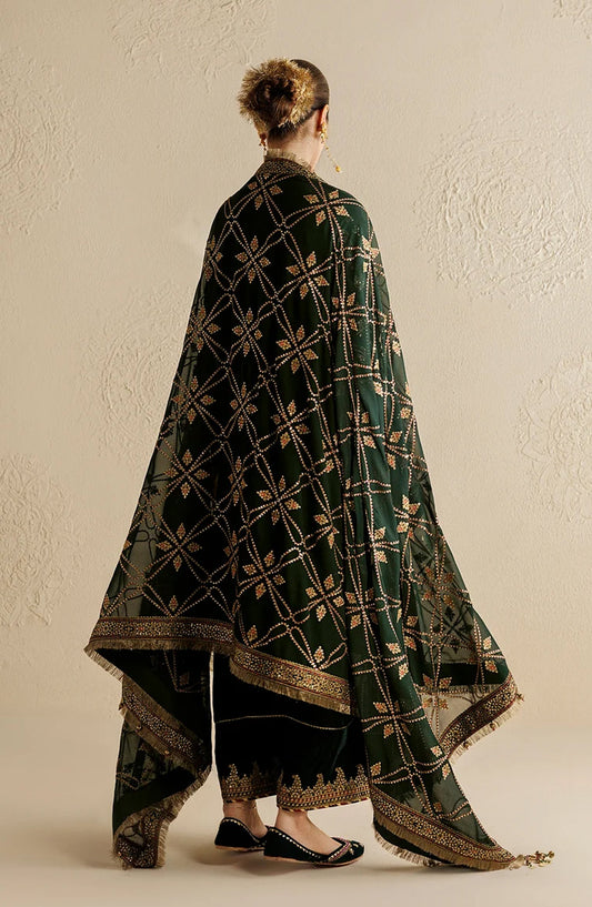 Jazmin Chandni Embroidered Velvet Unstitched 3 Piece Suit - D07 - JZ26CD - Green - Winter Collection