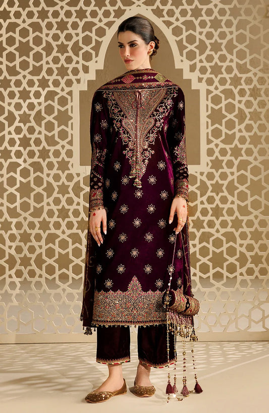 Jazmin Chandni Embroidered Velvet Unstitched 3 Piece Suit - D08 - JZ26CD - Pink - Winter Collection