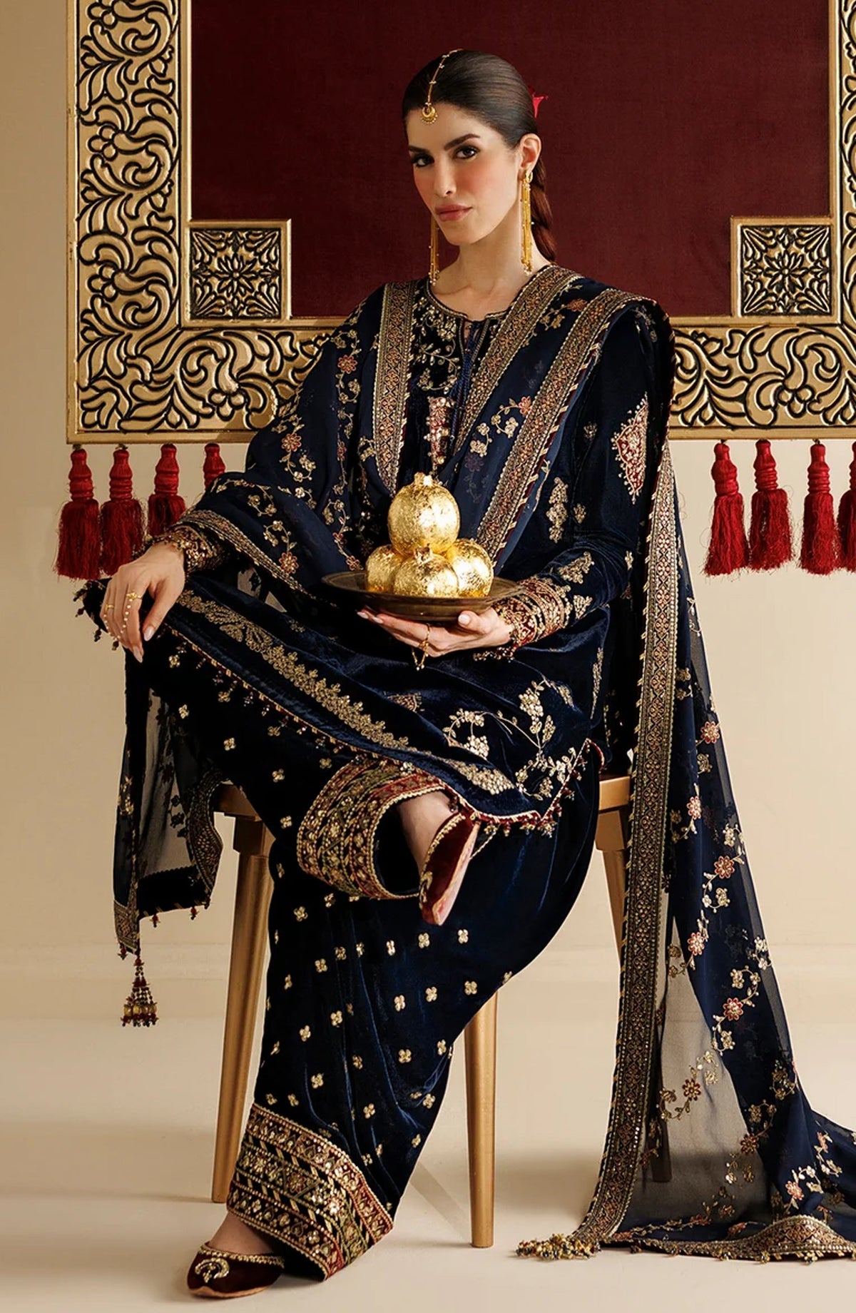 Jazmin Chandni Embroidered Velvet Unstitched 3 Piece Suit - D11 - JZ26CD - Blue - Winter Collection