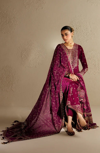 Jazmin Chandni Embroidered Velvet Unstitched 3 Piece Suit - D12 - JZ26CD - Pink - Winter Collection