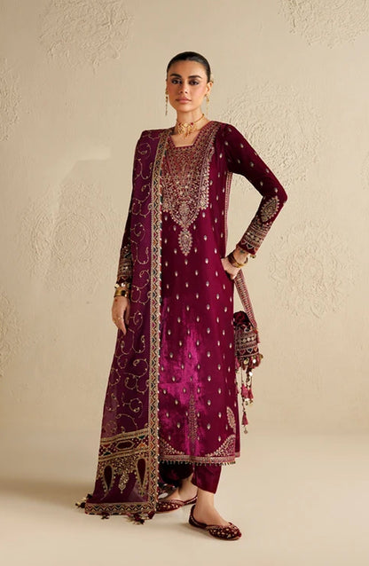 Jazmin Chandni Embroidered Velvet Unstitched 3 Piece Suit - D12 - JZ26CD - Pink - Winter Collection