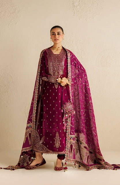 Jazmin Chandni Embroidered Velvet Unstitched 3 Piece Suit - D12 - JZ26CD - Pink - Winter Collection