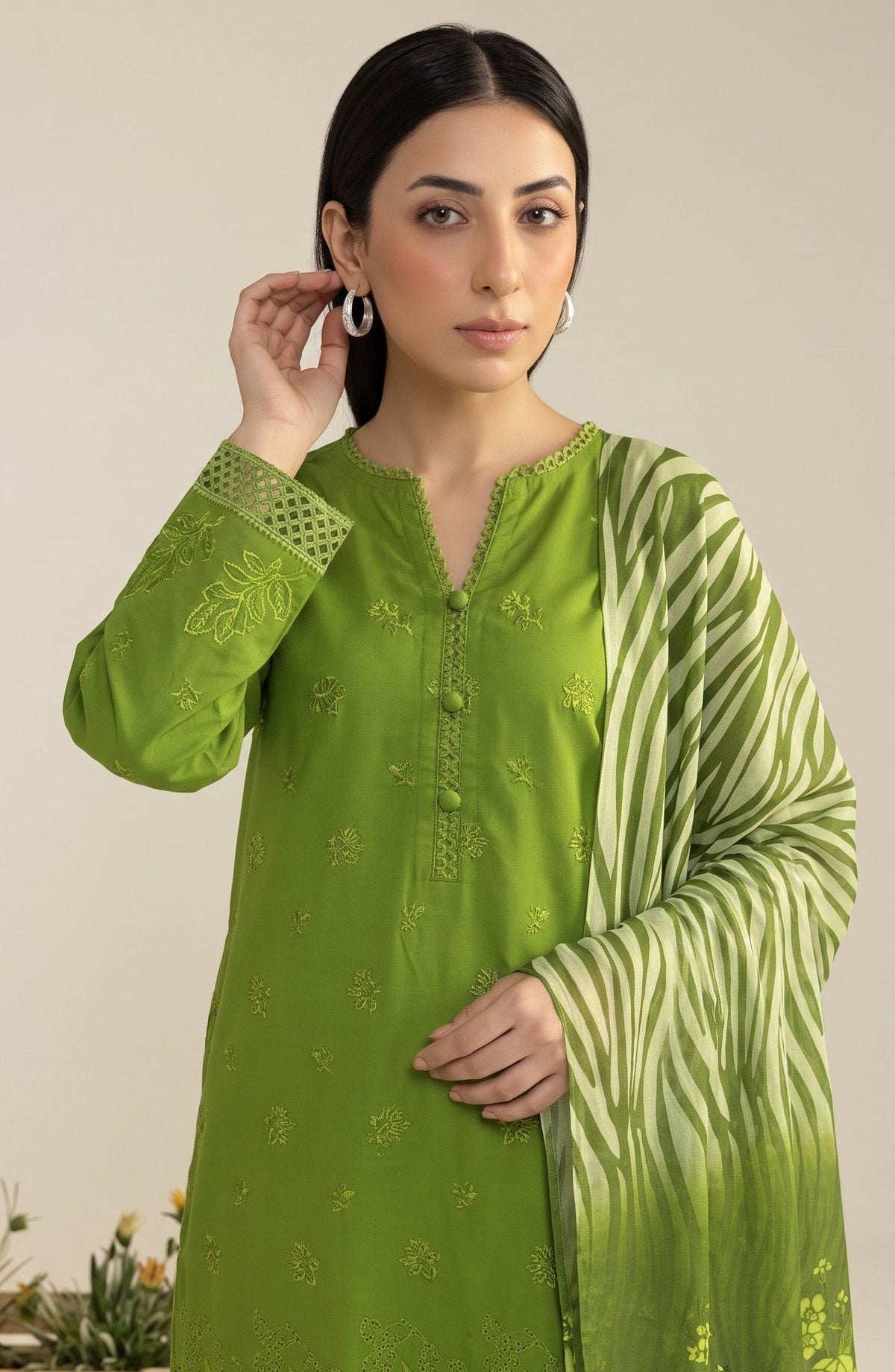 Jeem by Chikankari Khaddar Unstitched 3 Piece Suit - D-02 - AK26KJ - Green - Winter Collection