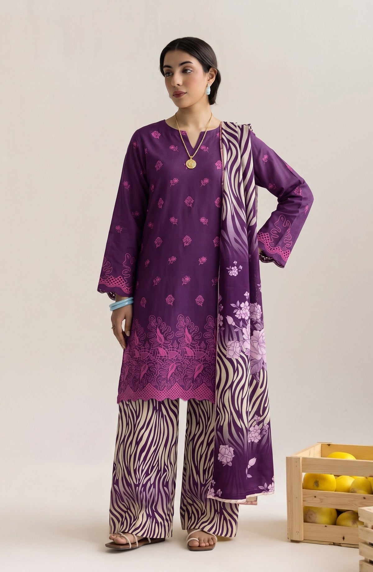 Jeem by Chikankari Khaddar Unstitched 3 Piece Suit - D-03 - AK26KJ - Purple - Winter Collection
