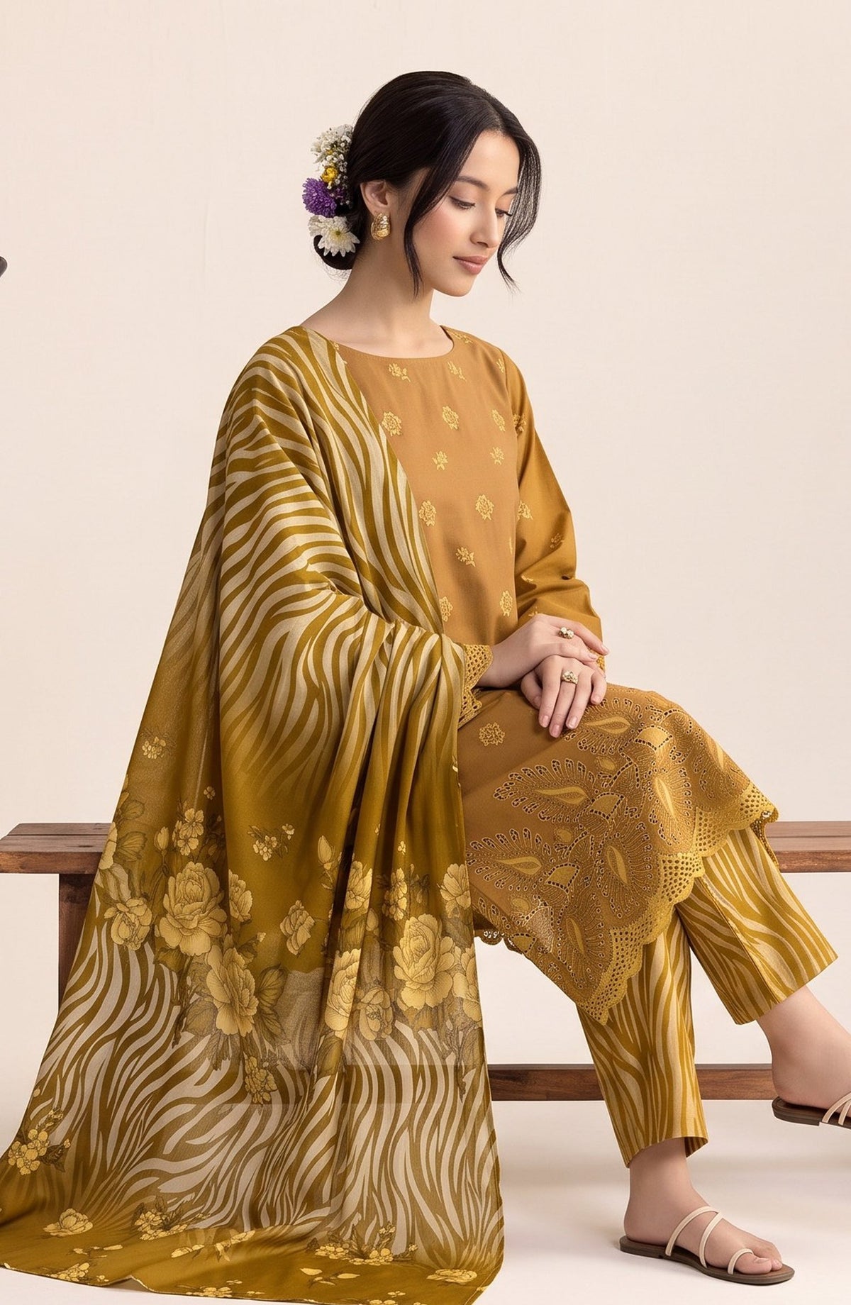 Jeem by Chikankari Khaddar Unstitched 3 Piece Suit - D-04 - AK26KJ - Mustard - Winter Collection