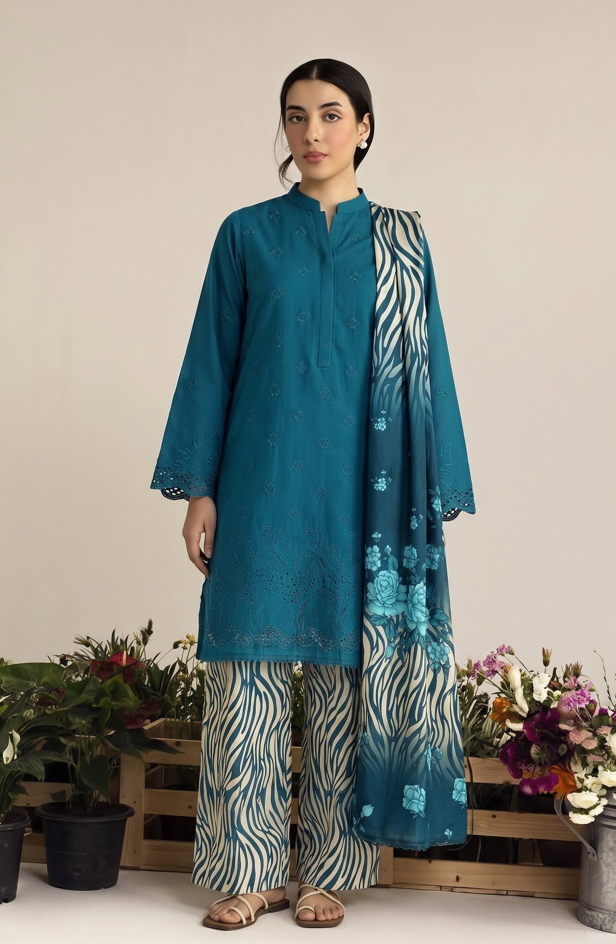 Jeem by Chikankari Khaddar Unstitched 3 Piece Suit - D-06 - AK26KJ - Teal - Winter Collection