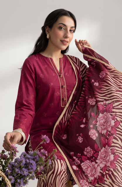 Jeem by Chikankari Khaddar Unstitched 3 Piece Suit - D-07 - AK26KJ - Red - Winter Collection