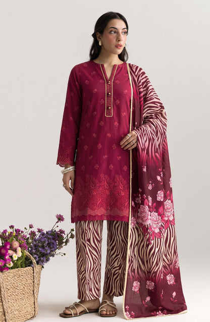 Jeem by Chikankari Khaddar Unstitched 3 Piece Suit - D-07 - AK26KJ - Red - Winter Collection