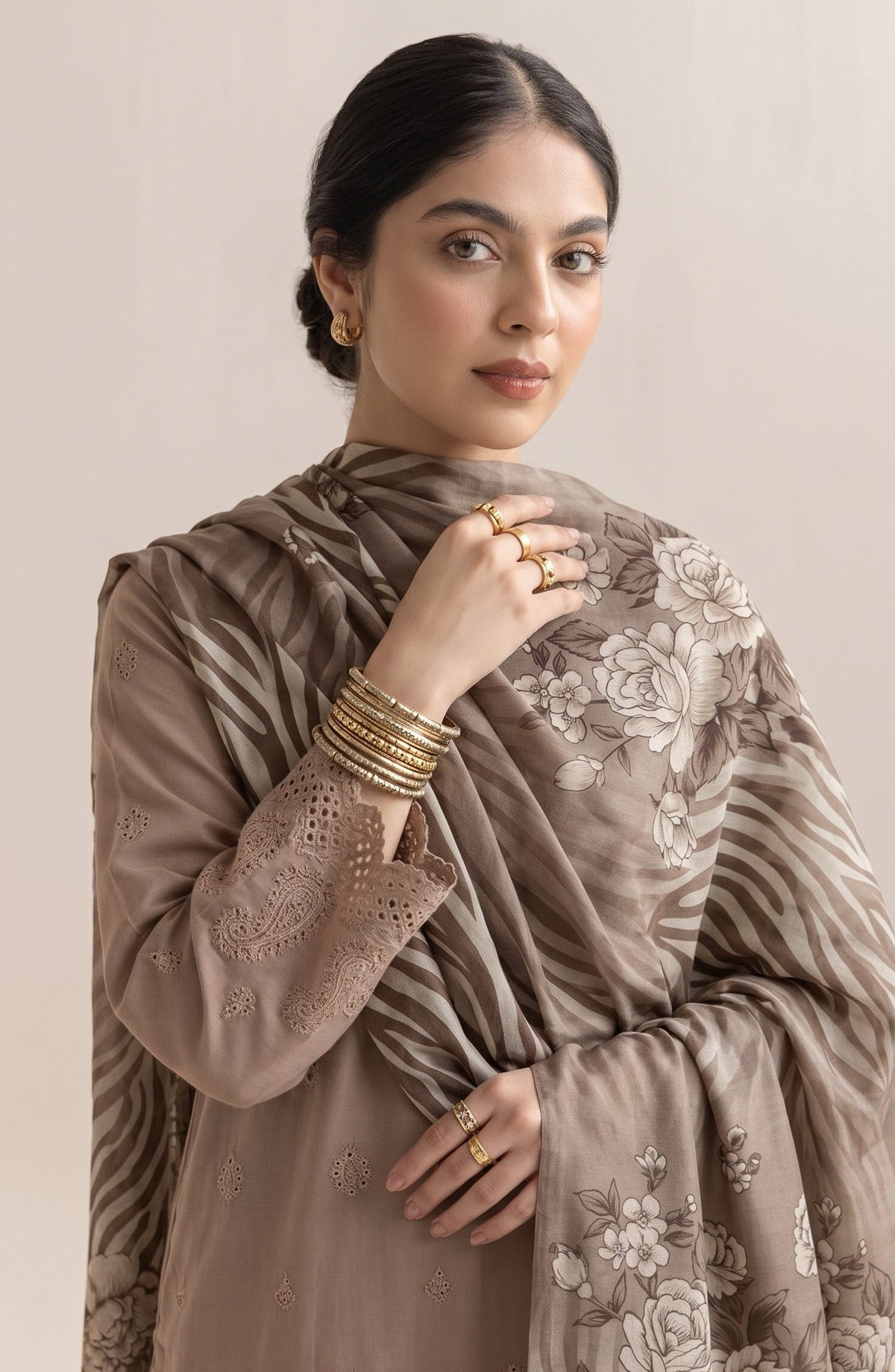 Jeem by Chikankari Khaddar Unstitched 3 Piece Suit - D-08 - AK26KJ - Beige - Winter Collection