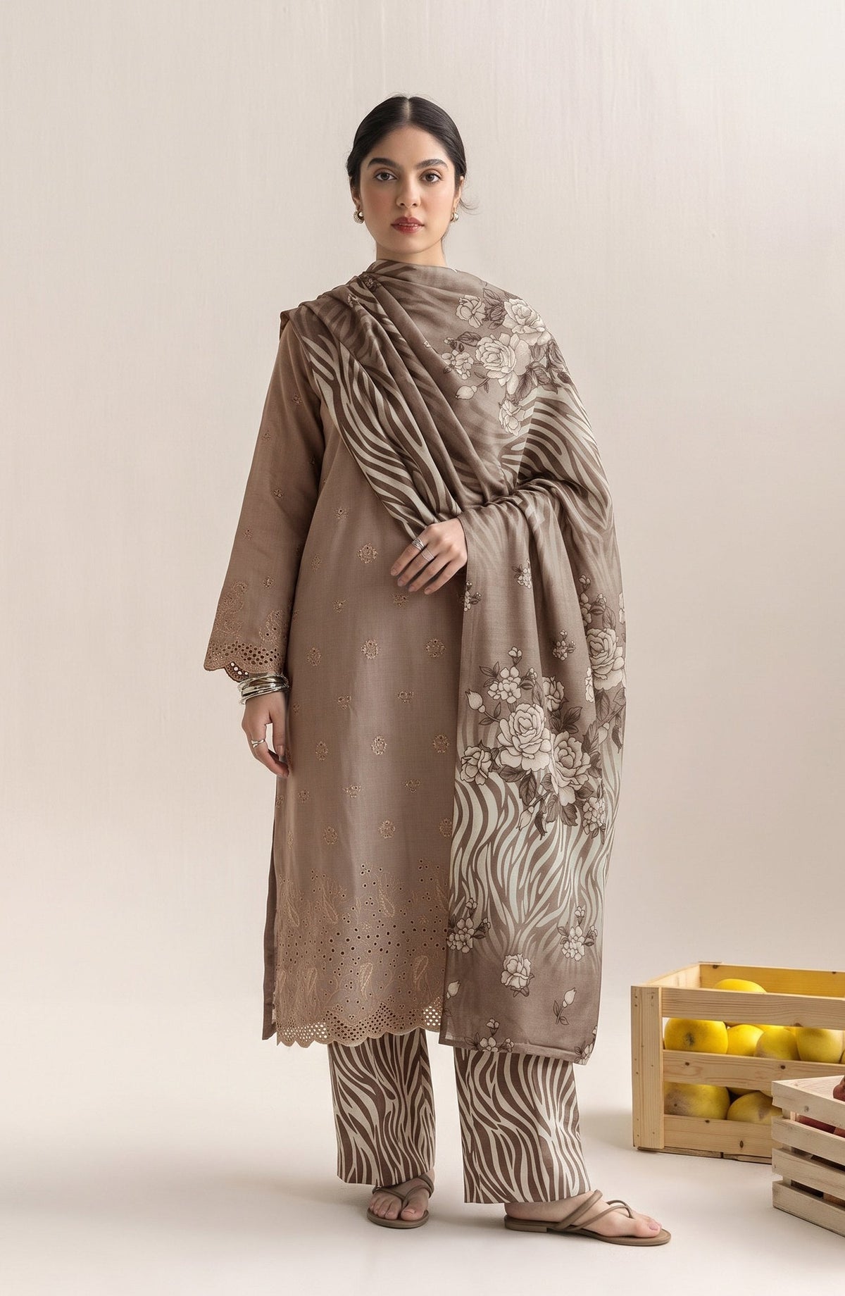 Jeem by Chikankari Khaddar Unstitched 3 Piece Suit - D-08 - AK26KJ - Beige - Winter Collection