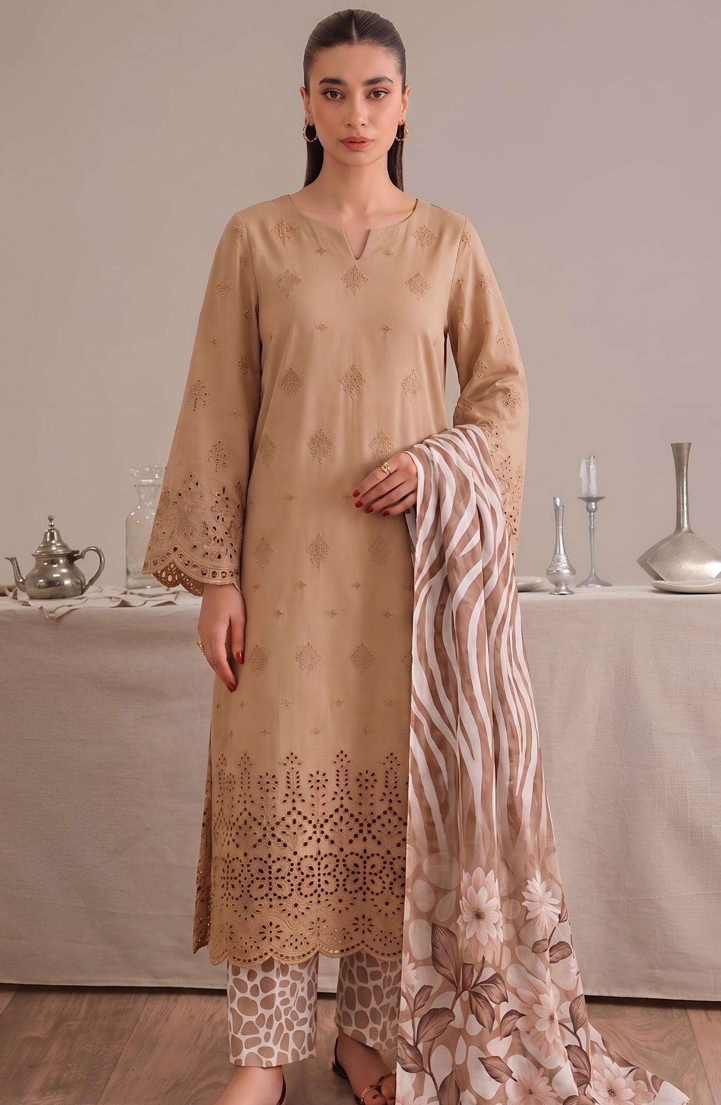Jeem by Chikankari Lawn Unstitched 3 Piece Suit - D-08 - AK26MLW - Fawn - Summer Collection