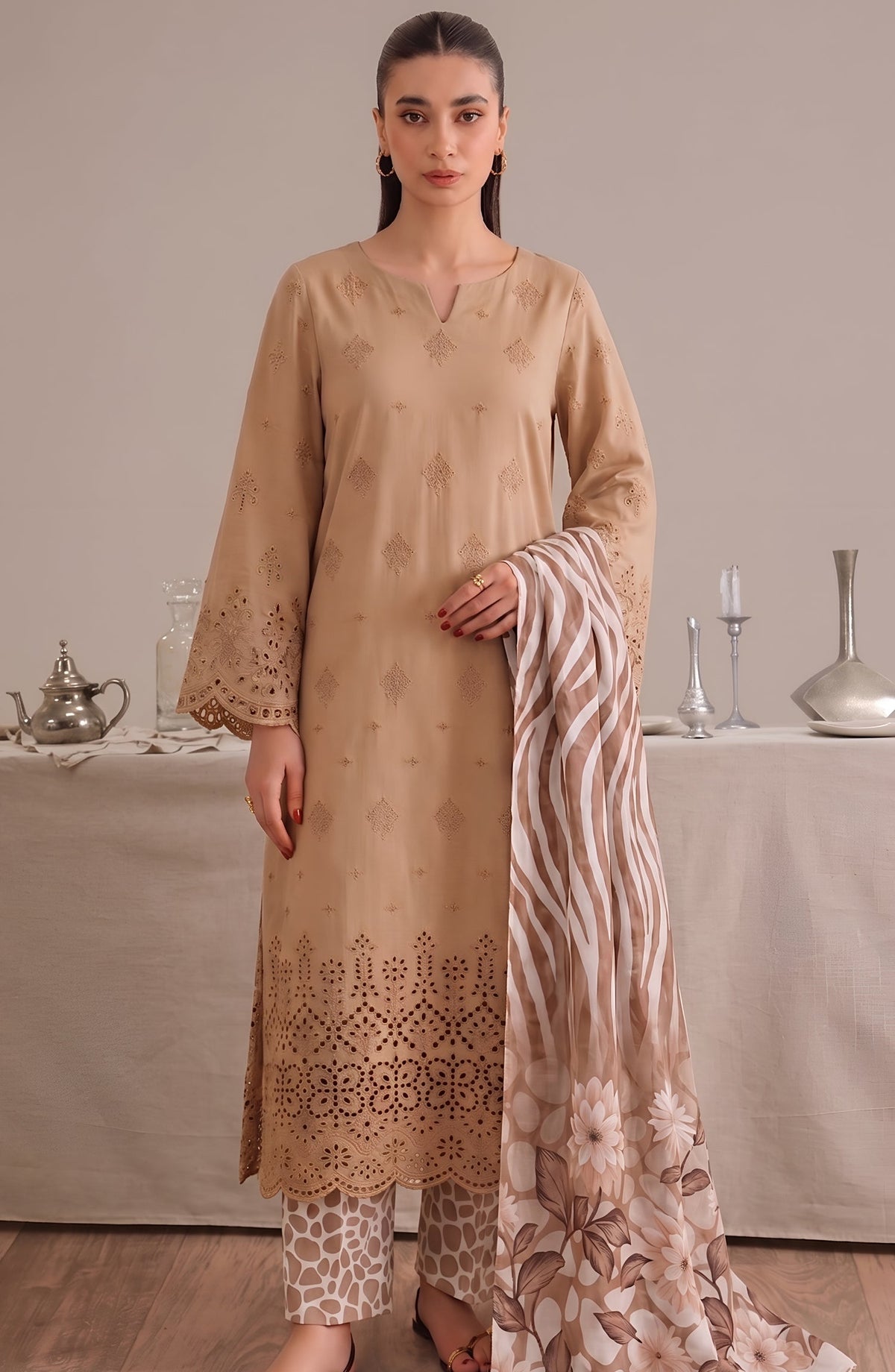 Jeem by Chikankari Lawn Unstitched 3 Piece Suit - D-08 - AK26MLW - Fawn - Summer Collection