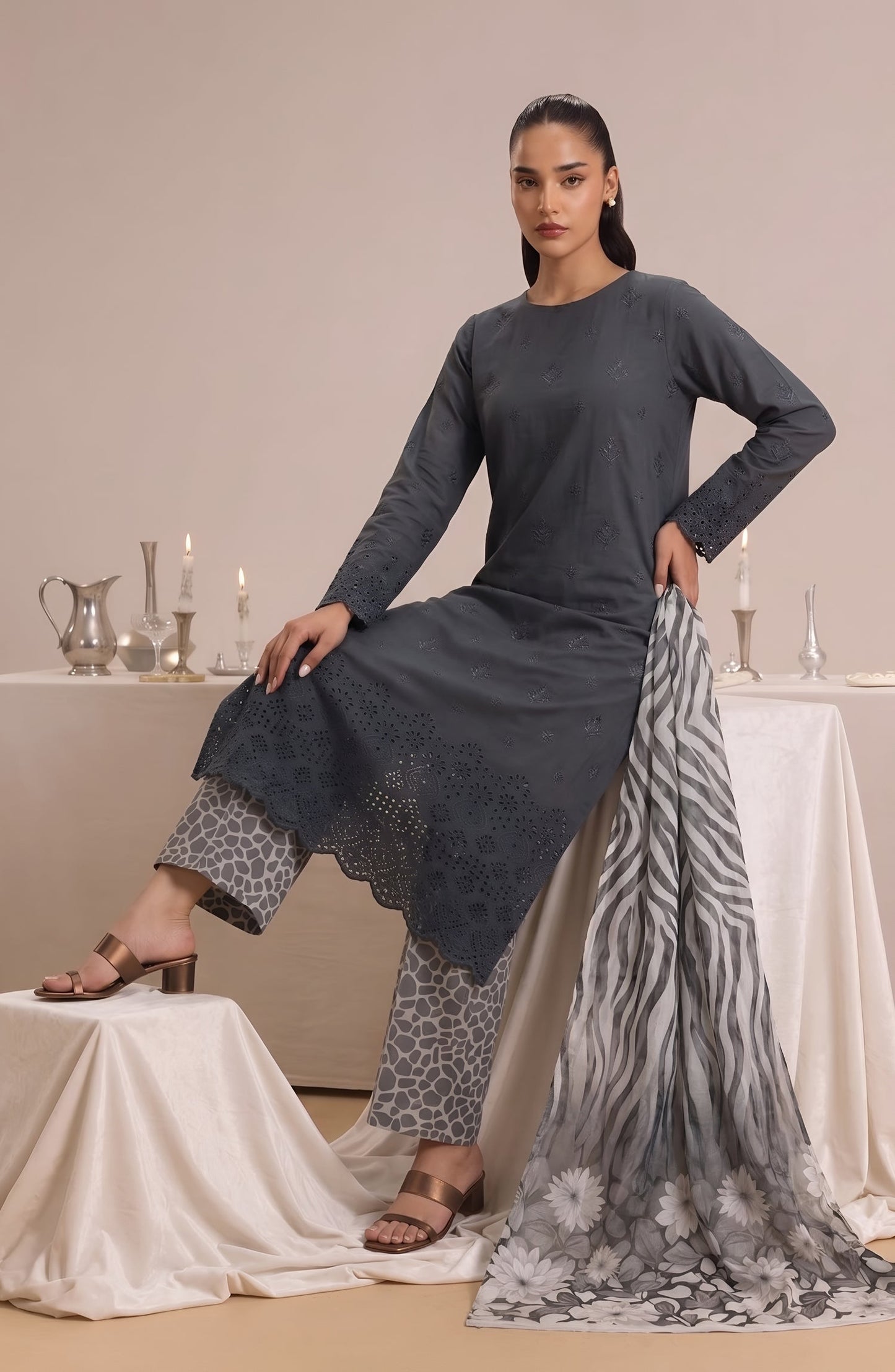 Jeem by Chikankari Lawn Unstitched 3 Piece Suit - D-06 - AK26MLW - Grey - Summer Collection