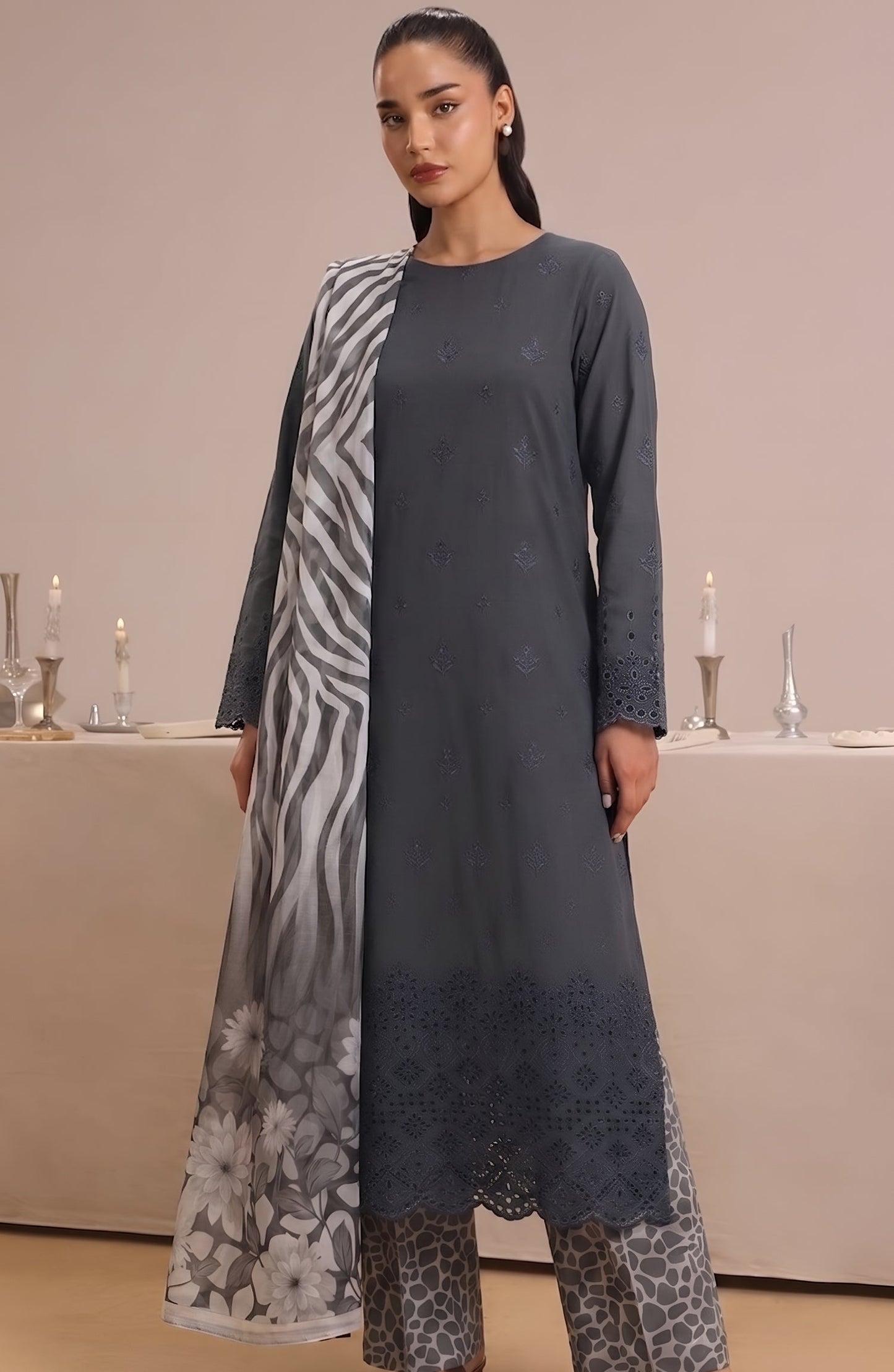 Jeem by Chikankari Lawn Unstitched 3 Piece Suit - D-06 - AK26MLW - Grey - Summer Collection