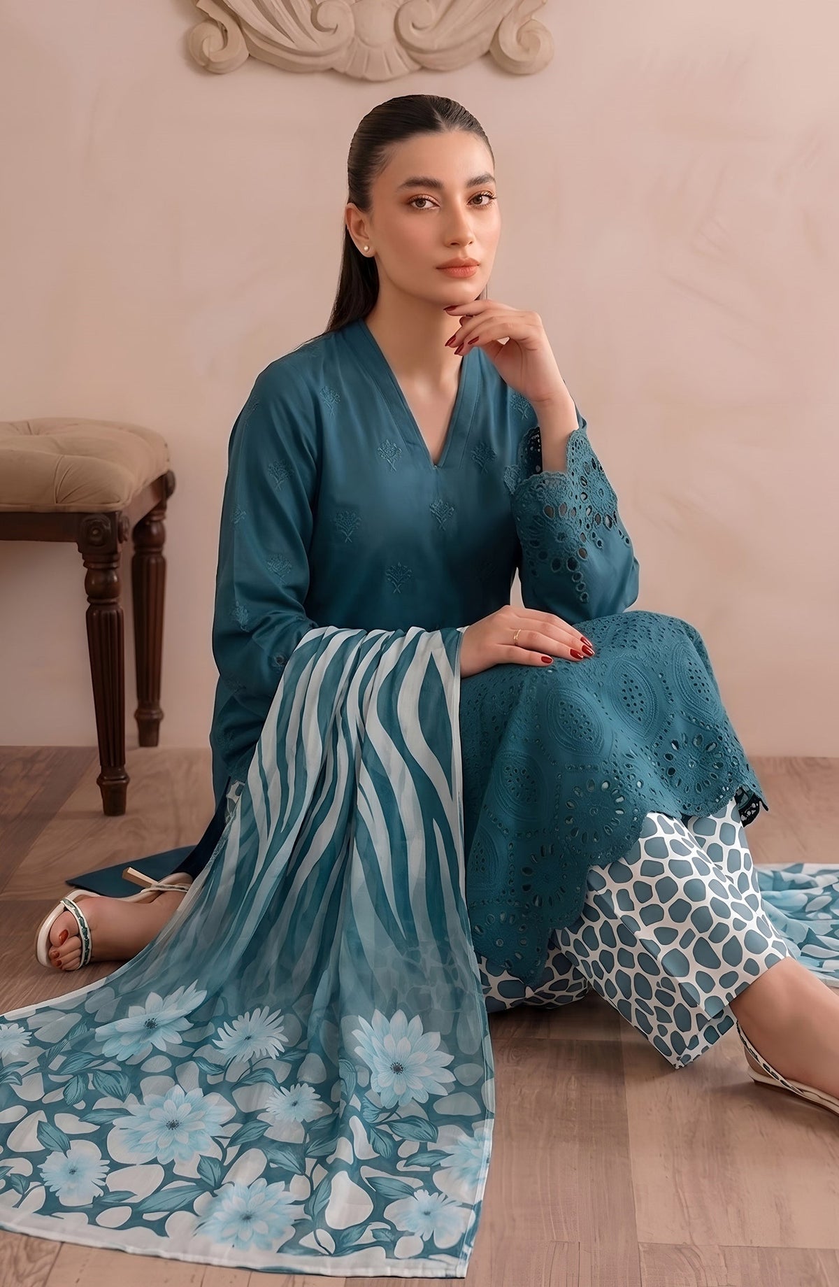 Jeem by Chikankari Lawn Unstitched 3 Piece Suit - D-05 - AK26MLW - Ferozi - Summer Collection