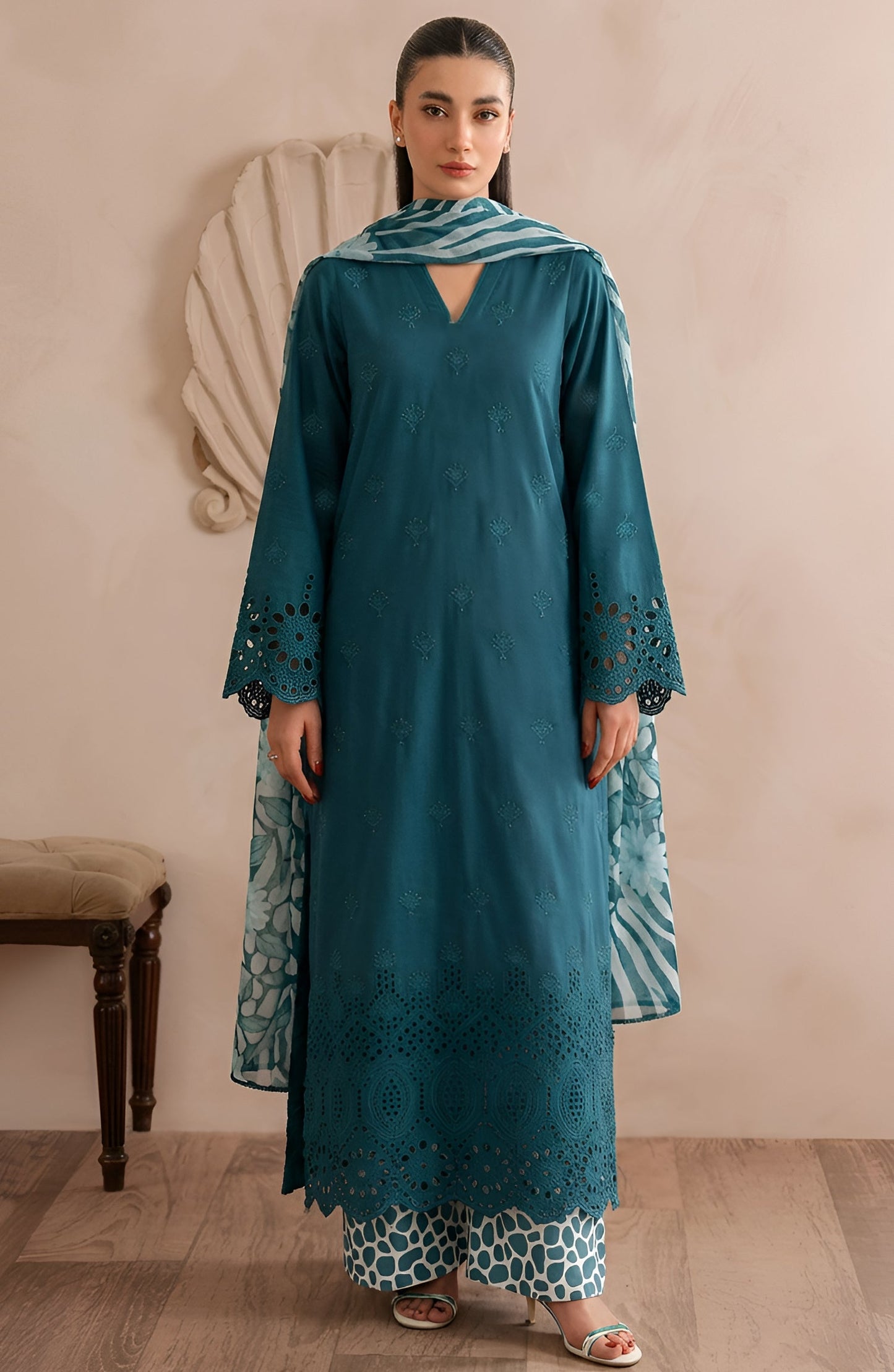 Jeem by Chikankari Lawn Unstitched 3 Piece Suit - D-05 - AK26MLW - Ferozi - Summer Collection