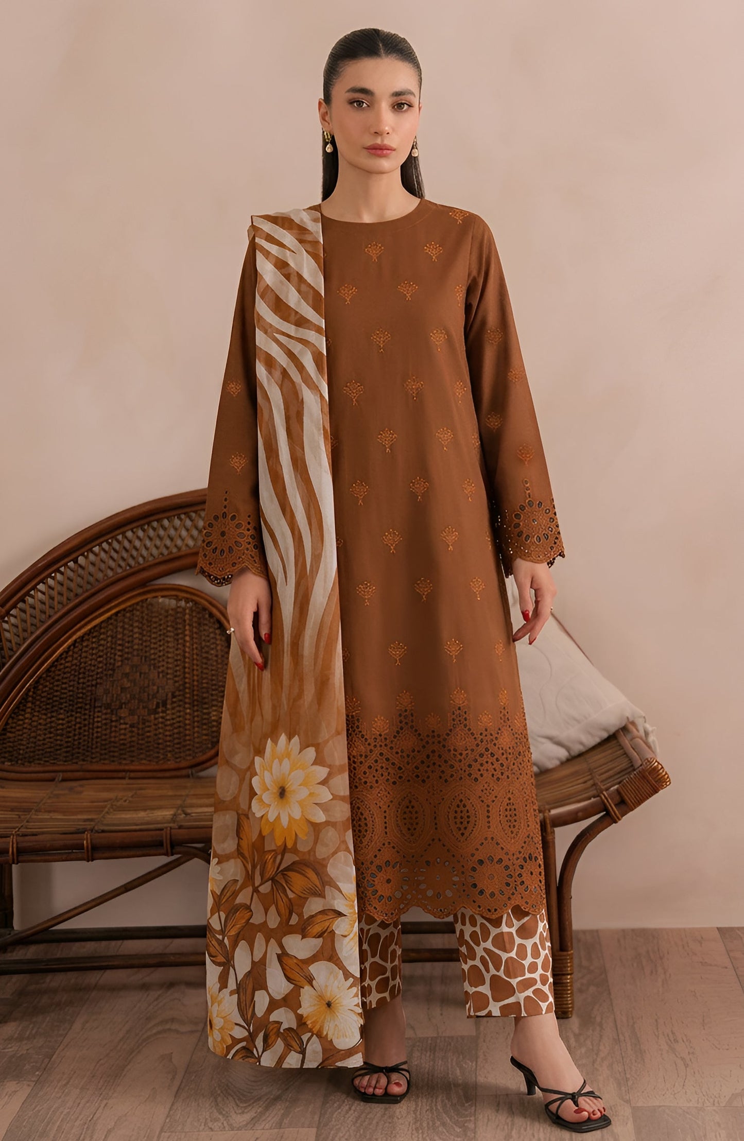 Jeem by Chikankari Lawn Unstitched 3 Piece Suit - D-03 - AK26MLW - Rust - Summer Collection