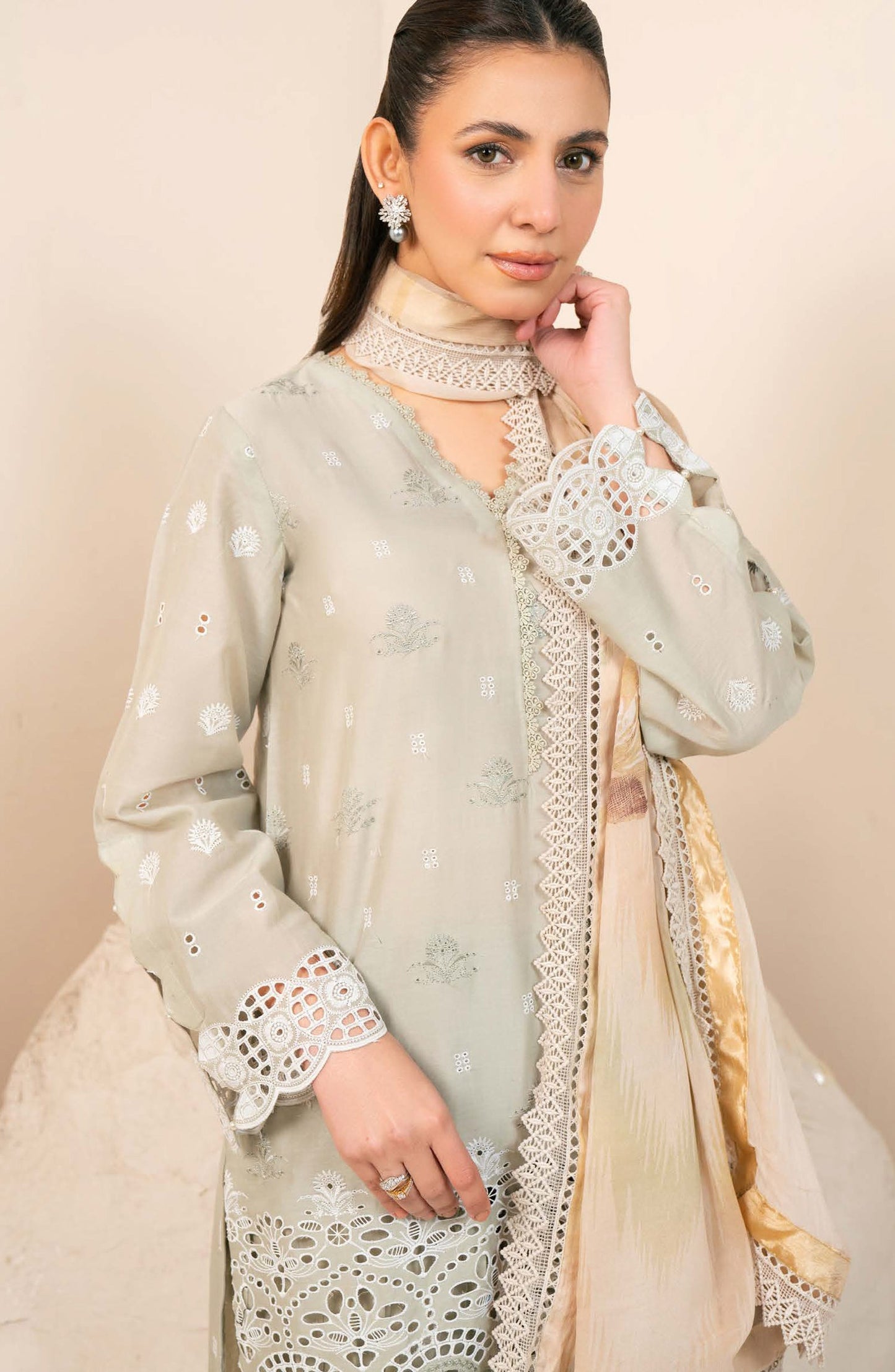 Kaashvi by Johra Embroidered Chikankari Lawn Unstitched 3 Piece Suit - JS-141 - JH26KVI - Beige - Summer Collection