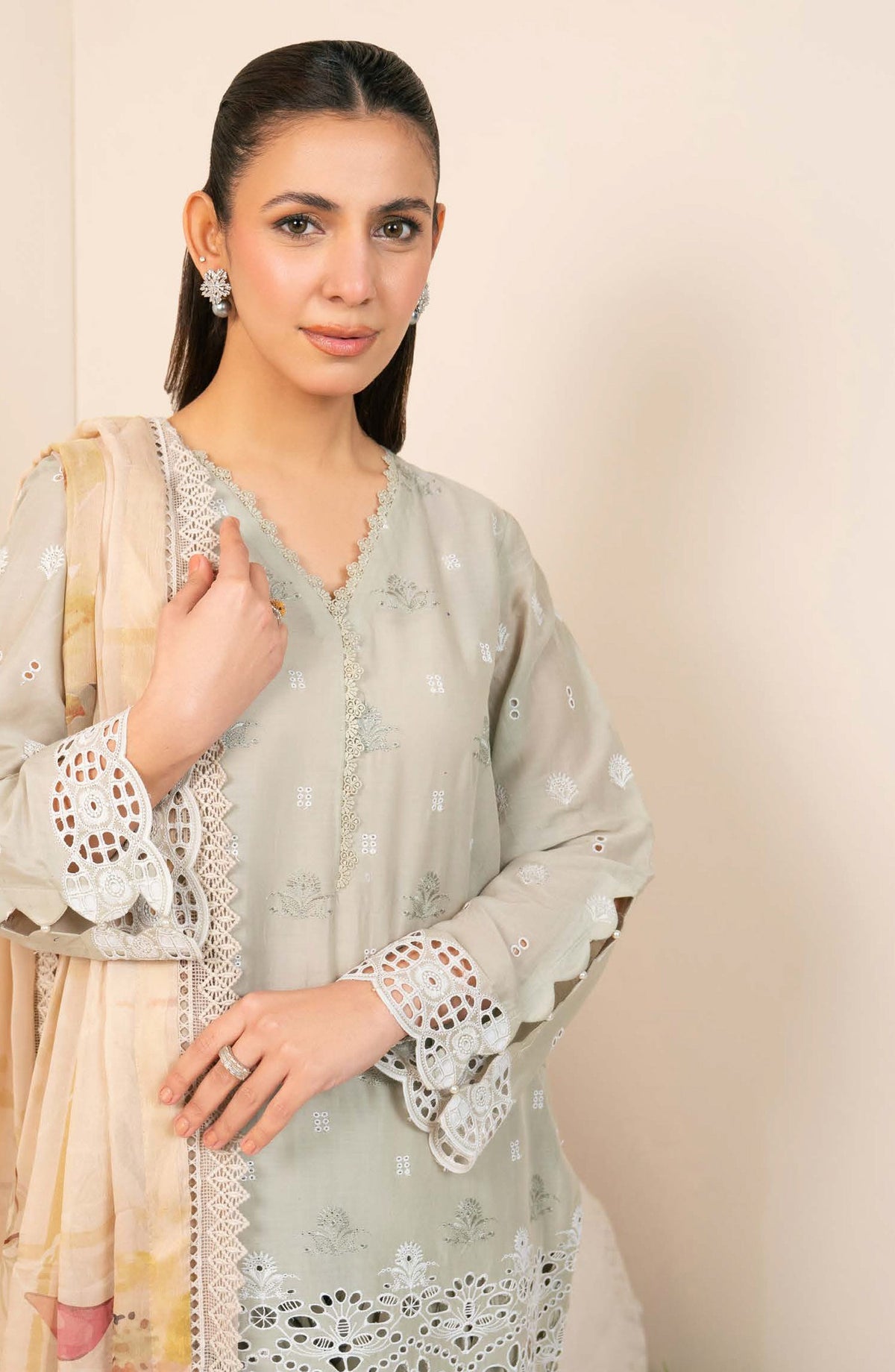 Kaashvi by Johra Embroidered Chikankari Lawn Unstitched 3 Piece Suit - JS-141 - JH26KVI - Beige - Summer Collection