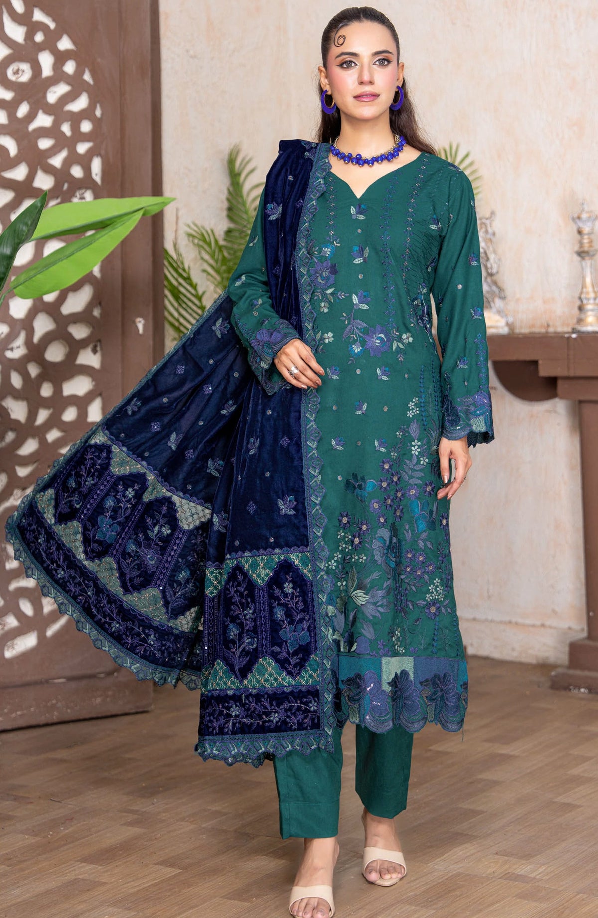 Kahani by Riaz Arts Embroidered Peach Unstitched 3 Piece Suit - D-01 - RA26KNI - Green - Premium Collection