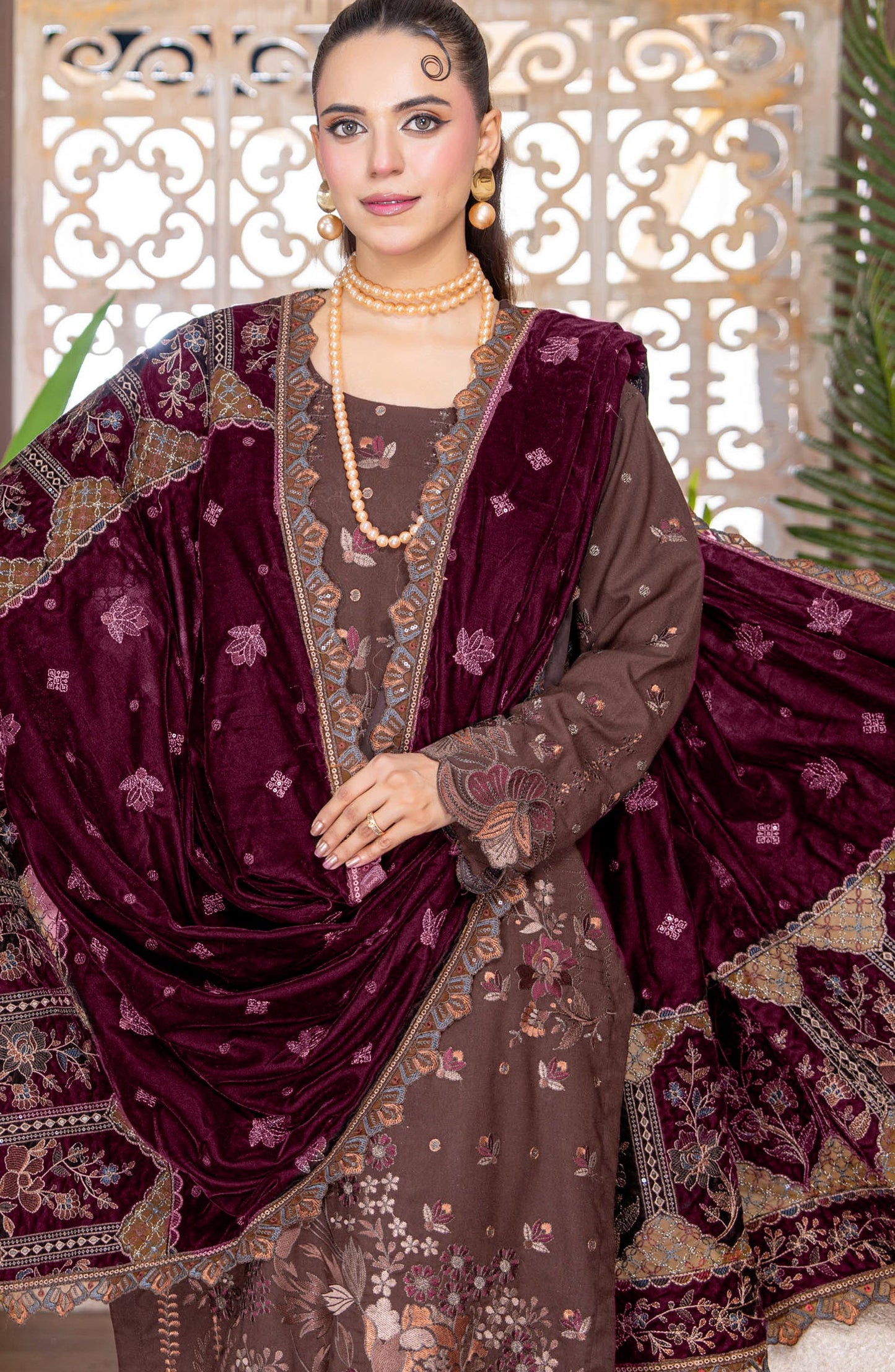 Kahani by Riaz Arts Embroidered Peach Unstitched 3 Piece Suit - D-02 - RA26KNI - Brown - Premium Collection
