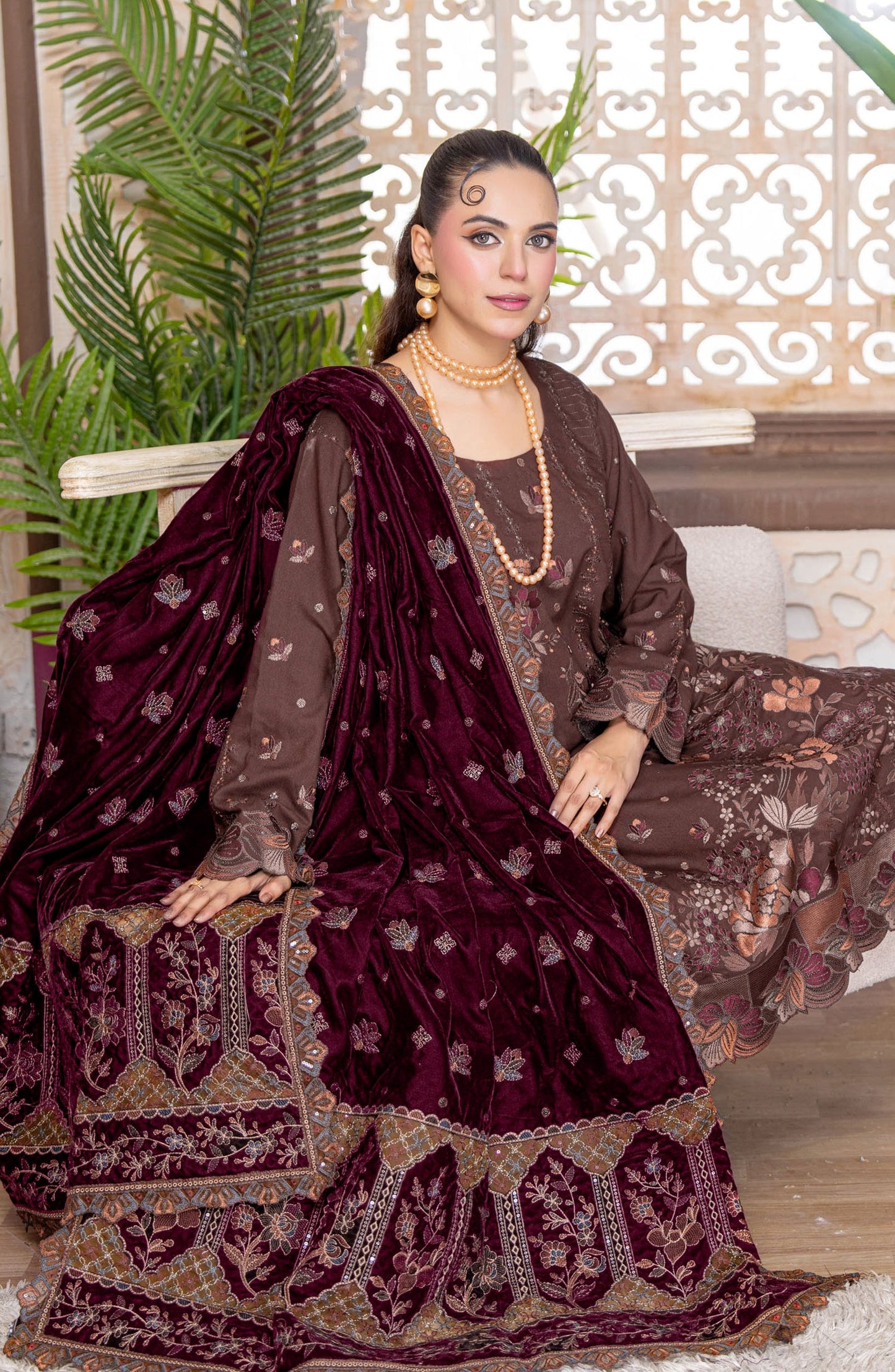 Kahani by Riaz Arts Embroidered Peach Unstitched 3 Piece Suit - D-02 - RA26KNI - Brown - Premium Collection