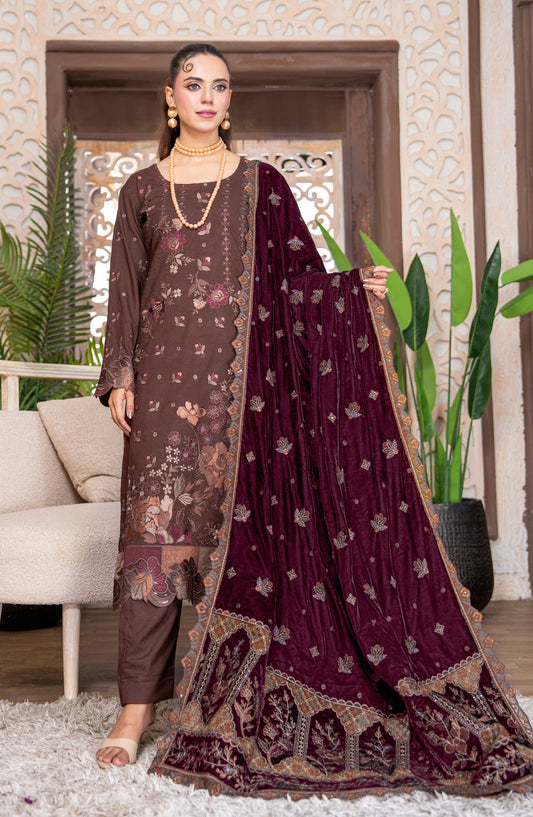 Kahani by Riaz Arts Embroidered Peach Unstitched 3 Piece Suit - D-02 - RA26KNI - Brown - Premium Collection