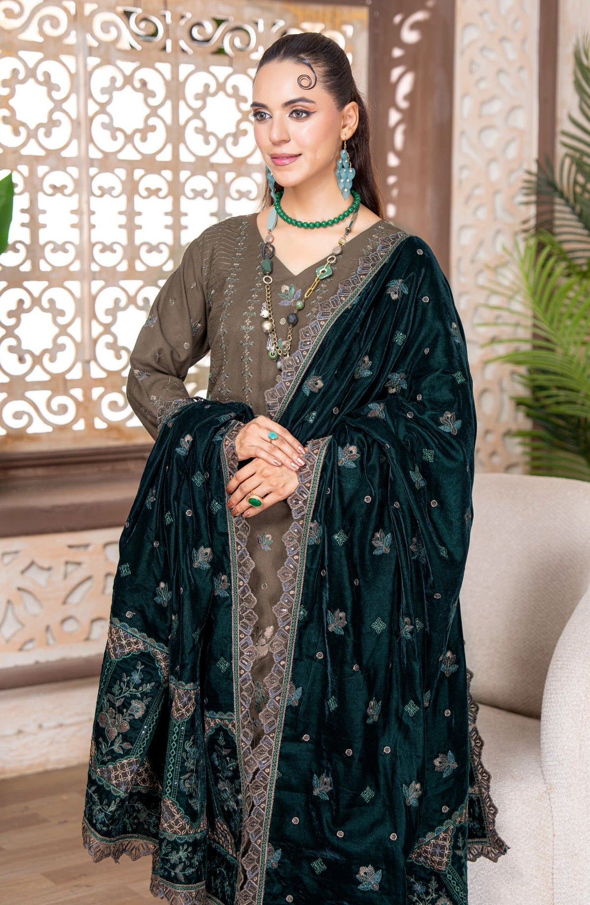 Kahani by Riaz Arts Embroidered Peach Unstitched 3 Piece Suit - D-04 - RA26KNI - Green - Premium Collection